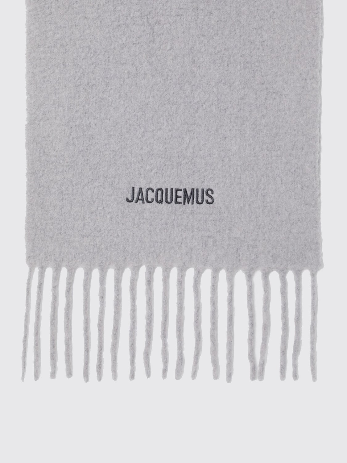 JACQUEMUS SCARF: Jacquemus Alpaca Wool-Blend Scarf with Contrast Logo and Fringes, Grey - Img 2