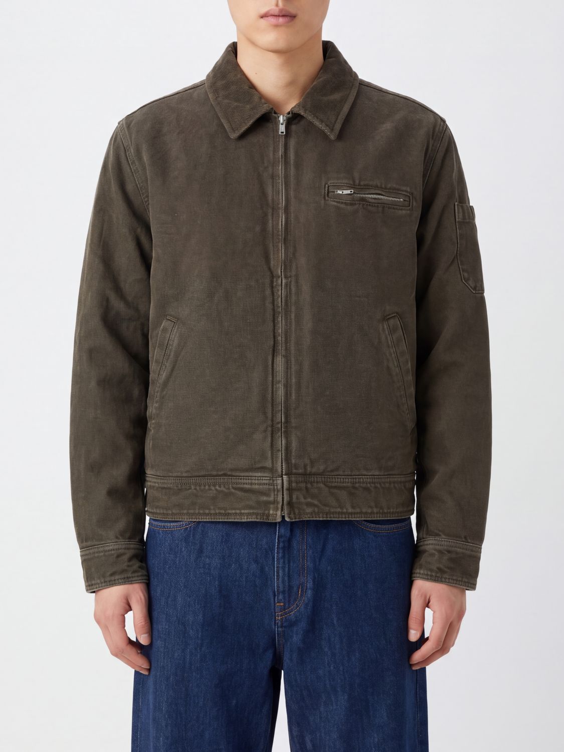 A.P.C. JACKET: A.P.C. Cotton Zip-Up Overshirt, Brown - Img 1