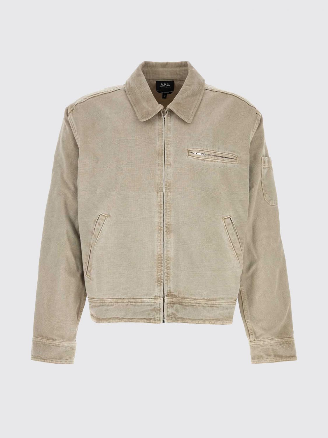 A.P.C. JACKET: A.P.C. Cotton Zip-Up Overshirt, Mastic - Img 2