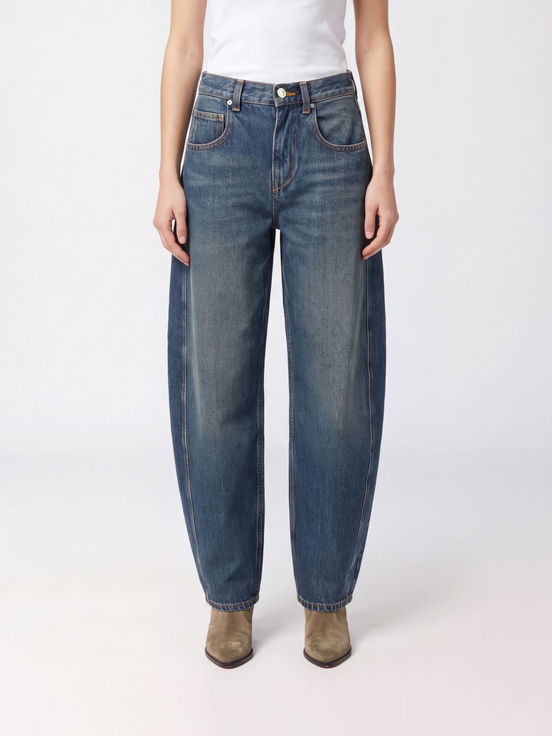 ISABEL MARANT ETOILE VAQUEROS: Vaqueros anchos de talle alto Oriane de Isabel Marant Etoile en denim de algodón, Azul Oscuro - Img 1