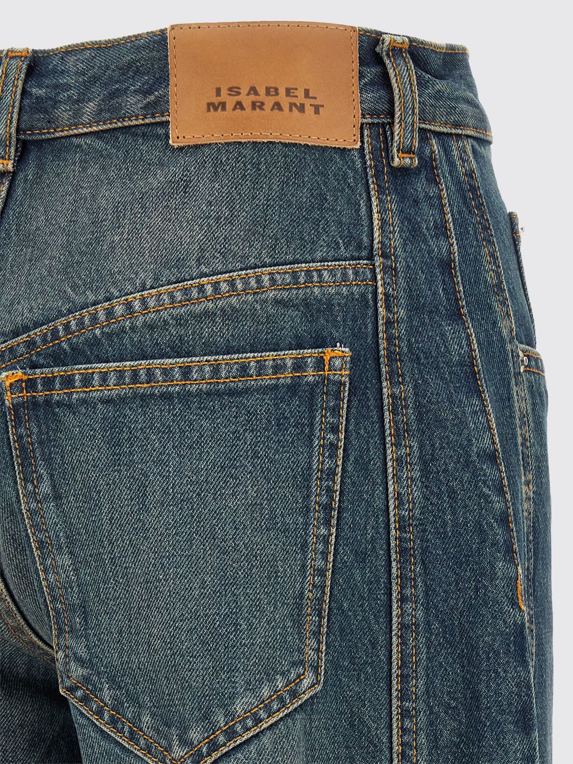 ISABEL MARANT ETOILE VAQUEROS: Vaqueros anchos de talle alto Oriane de Isabel Marant Etoile en denim de algodón, Azul Oscuro - Img 4