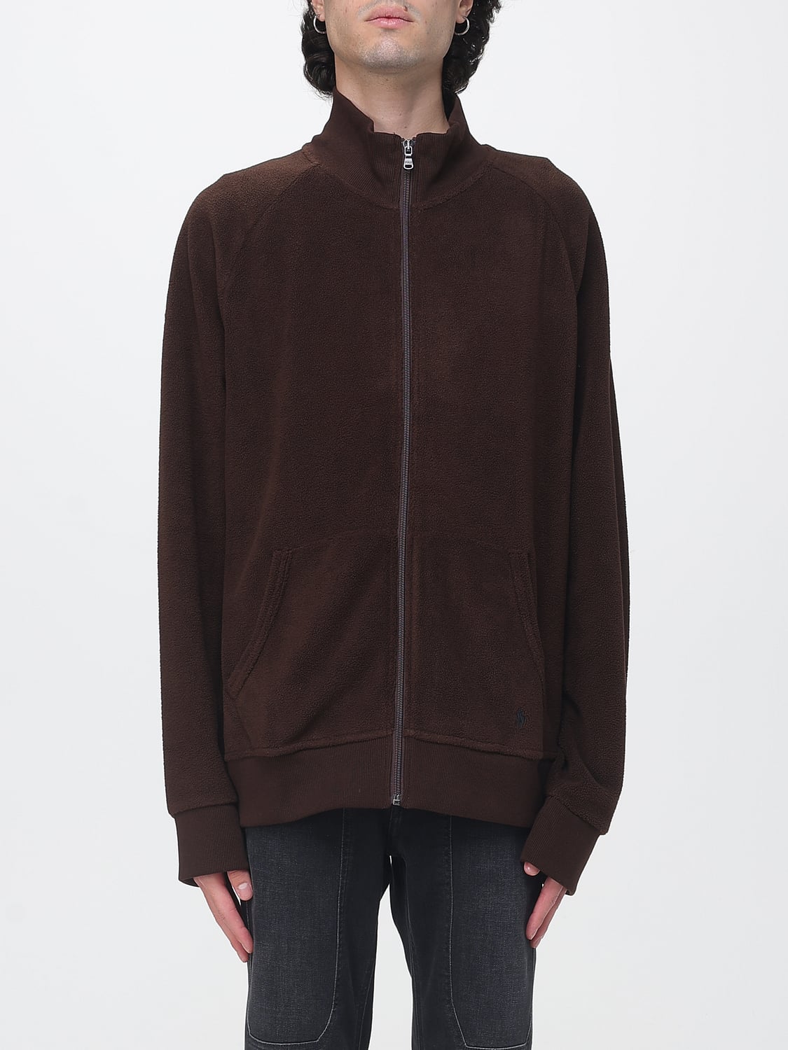 POLO RALPH LAUREN スウェットシャツ: POLO RALPH LAUREN ハイネック ジップアップ コットンブレンド スウェットシャツ, ブラウン - Img 1
