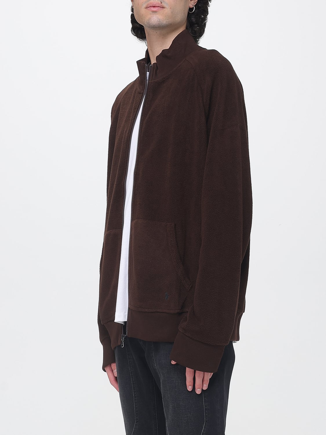 POLO RALPH LAUREN スウェットシャツ: POLO RALPH LAUREN ハイネック ジップアップ コットンブレンド スウェットシャツ, ブラウン - Img 3