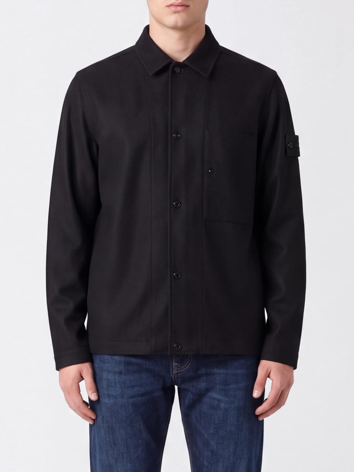 STONE ISLAND GIACCA: Giacca camicia Stone Island della capsule Ghost in nylon monocromo, Nero - Img 1