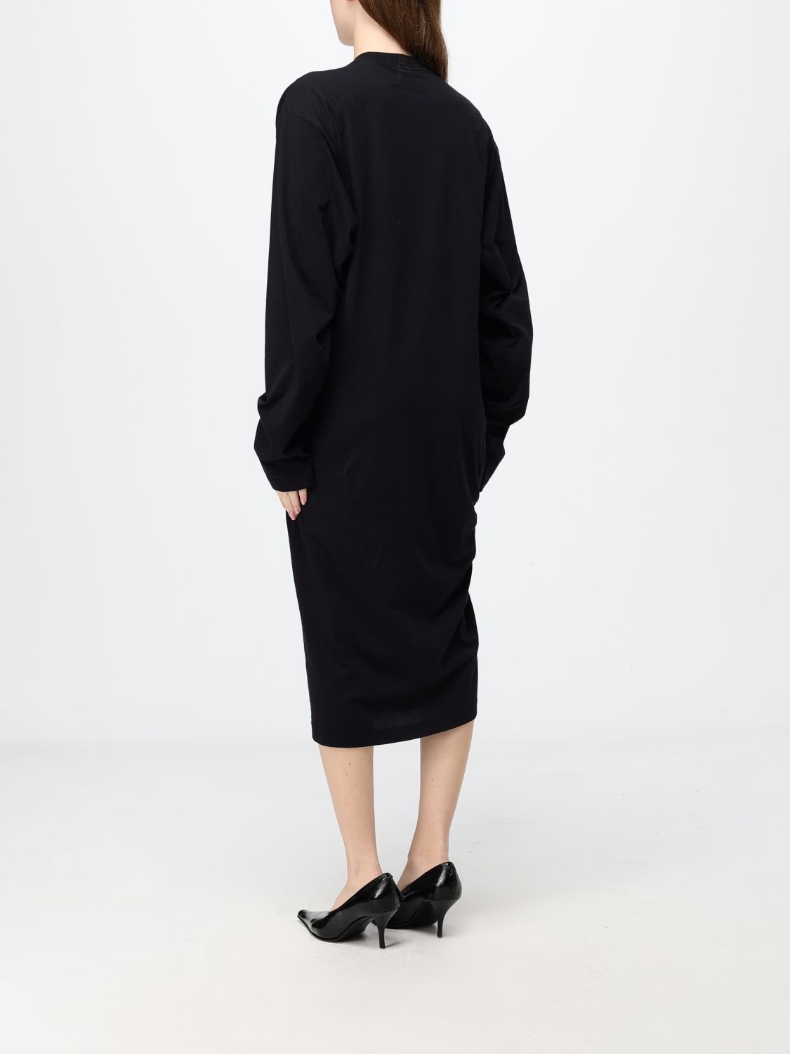 BALENCIAGA VESTIDO: Túnica midi Balenciaga de algodón con cuello redondo y hombros caídos, Negro - Img 2