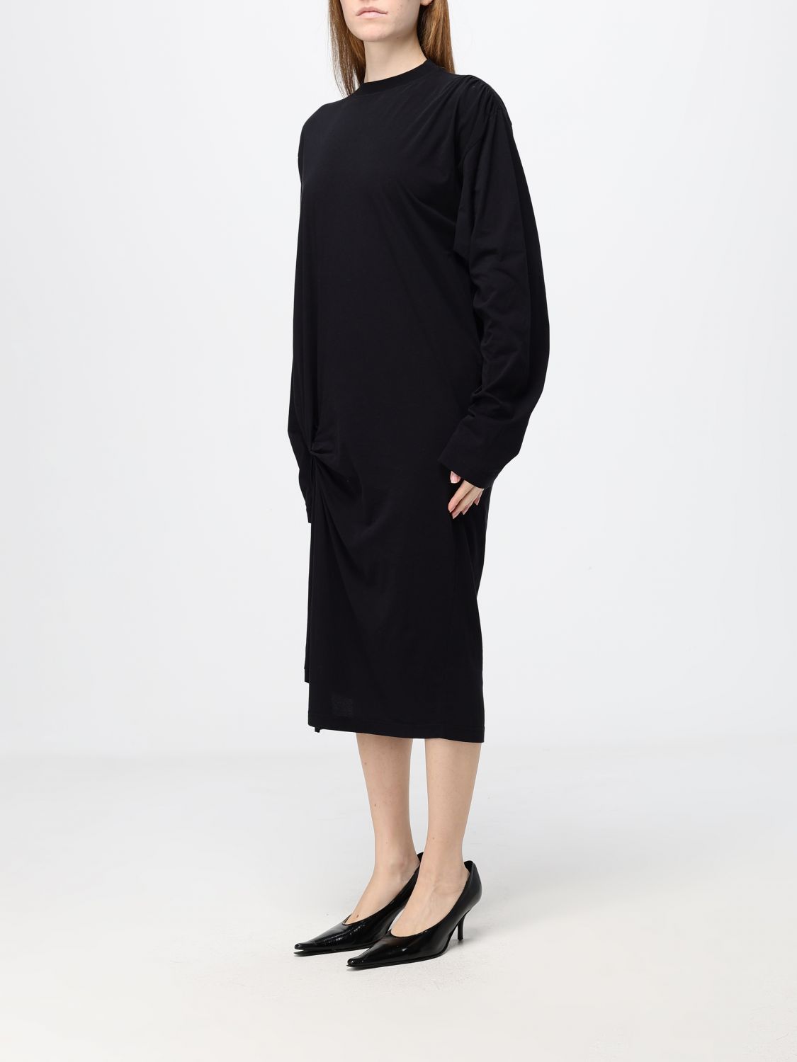 BALENCIAGA VESTIDO: Túnica midi Balenciaga de algodón con cuello redondo y hombros caídos, Negro - Img 3