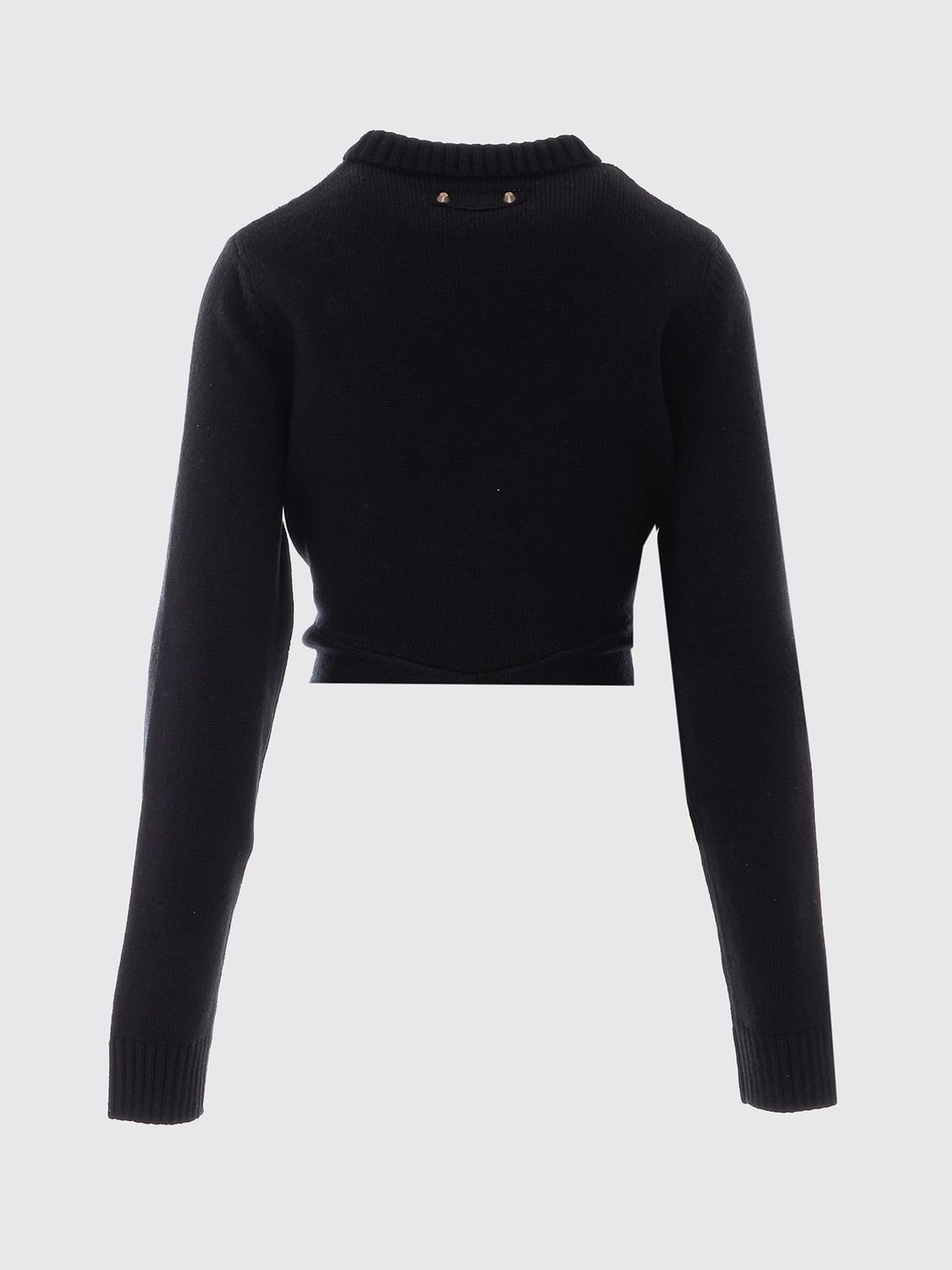 BALENCIAGA PULLOVER: Drapierter Wollpullover Balenciaga mit Rundhals und asymmetrischem Saum, Schwarz - Img 3