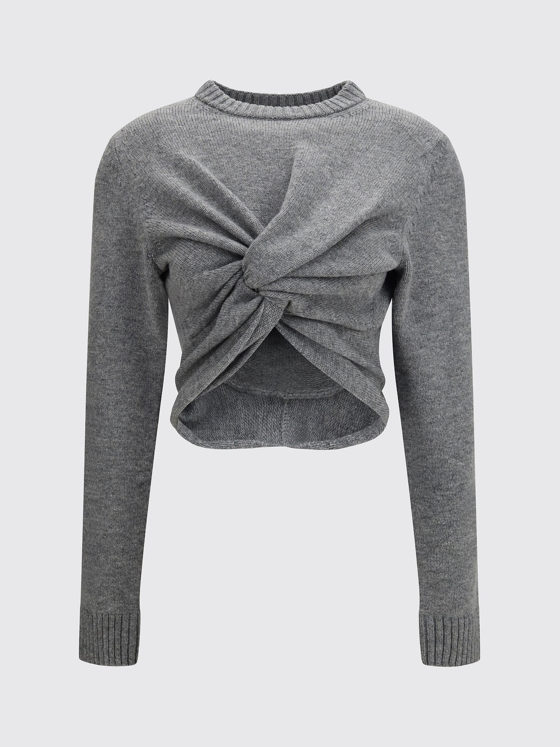 BALENCIAGA PULLOVER: Drapierter Wollpullover Balenciaga mit Rundhals und asymmetrischem Saum, Grau - Img 2