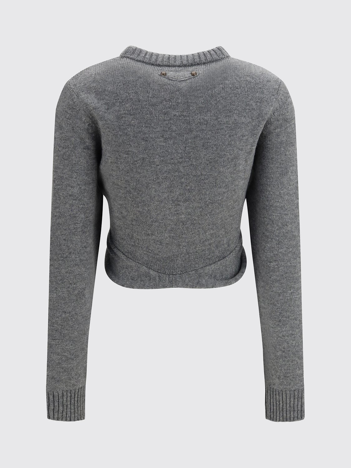BALENCIAGA PULLOVER: Drapierter Wollpullover Balenciaga mit Rundhals und asymmetrischem Saum, Grau - Img 3