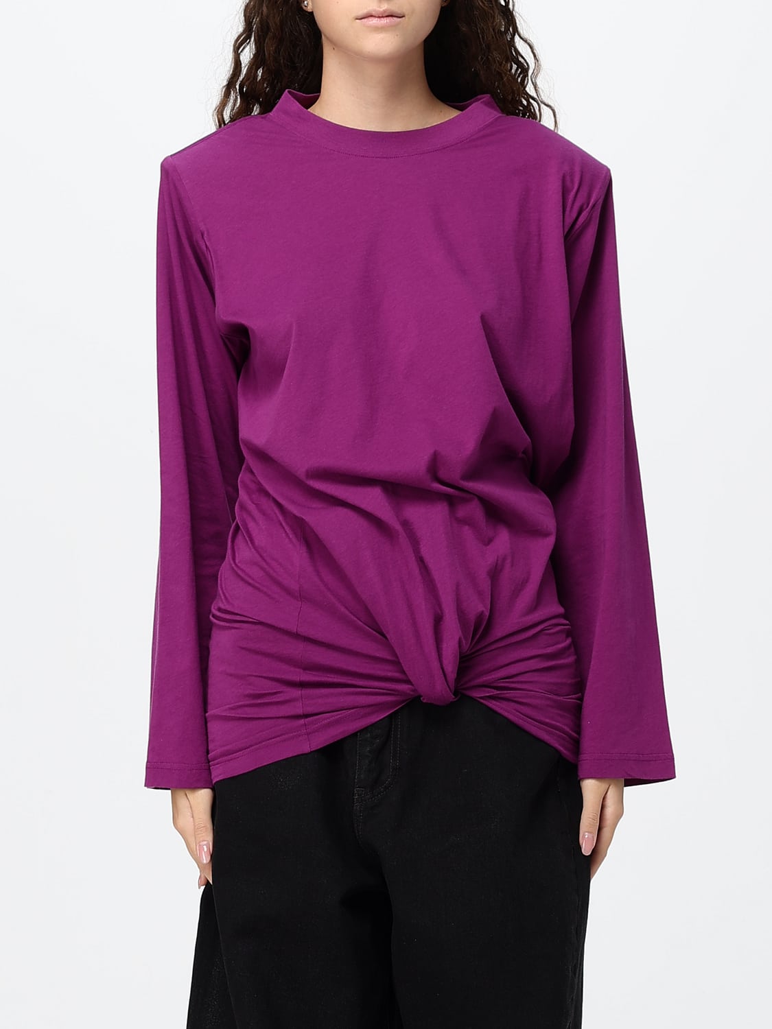 BALENCIAGA T-SHIRTS: T-shirt drappeggiata Balenciaga a maniche lunghe con spalle imbottite, Viola - Img 1