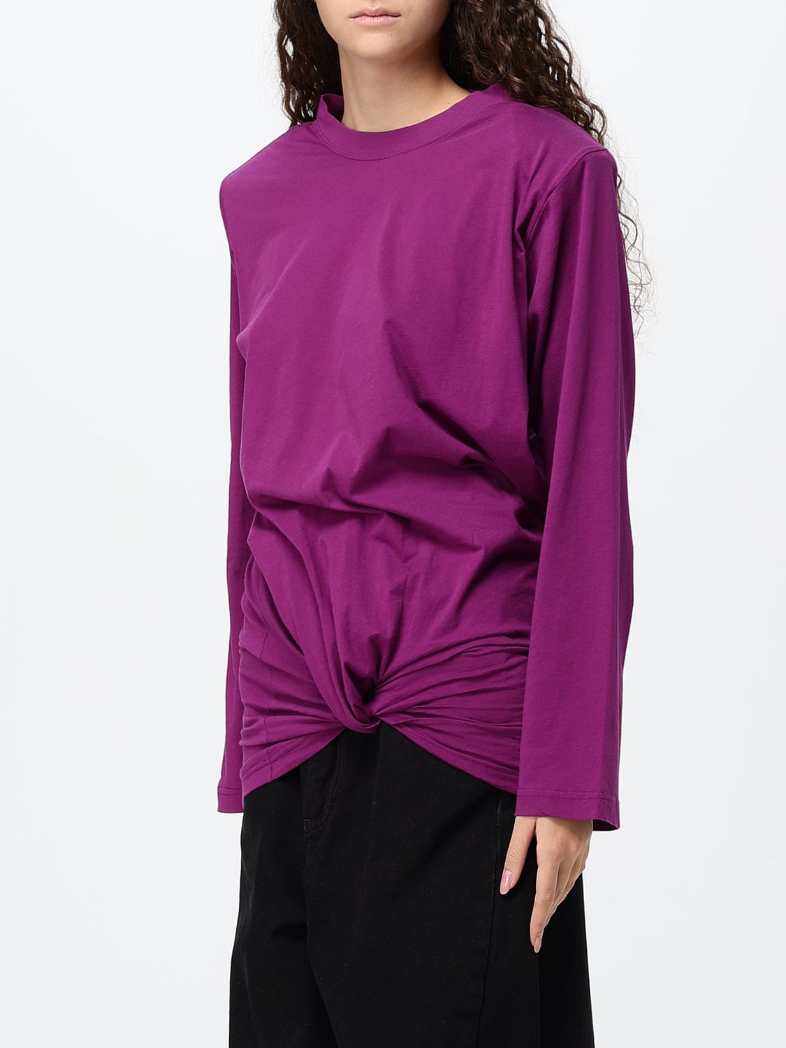 BALENCIAGA T-SHIRTS: T-shirt drappeggiata Balenciaga a maniche lunghe con spalle imbottite, Viola - Img 4