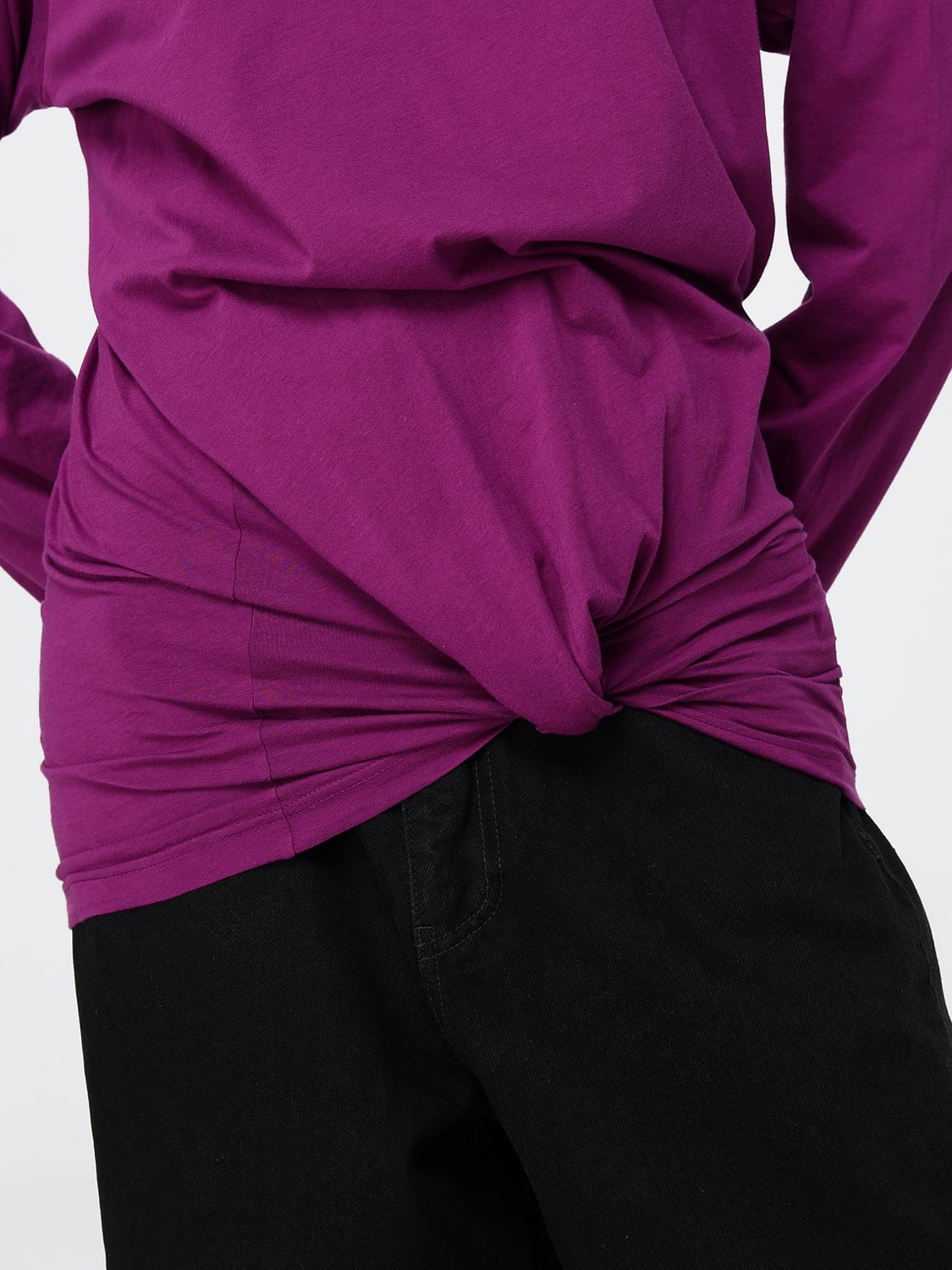 BALENCIAGA T-SHIRTS: T-shirt drappeggiata Balenciaga a maniche lunghe con spalle imbottite, Viola - Img 5