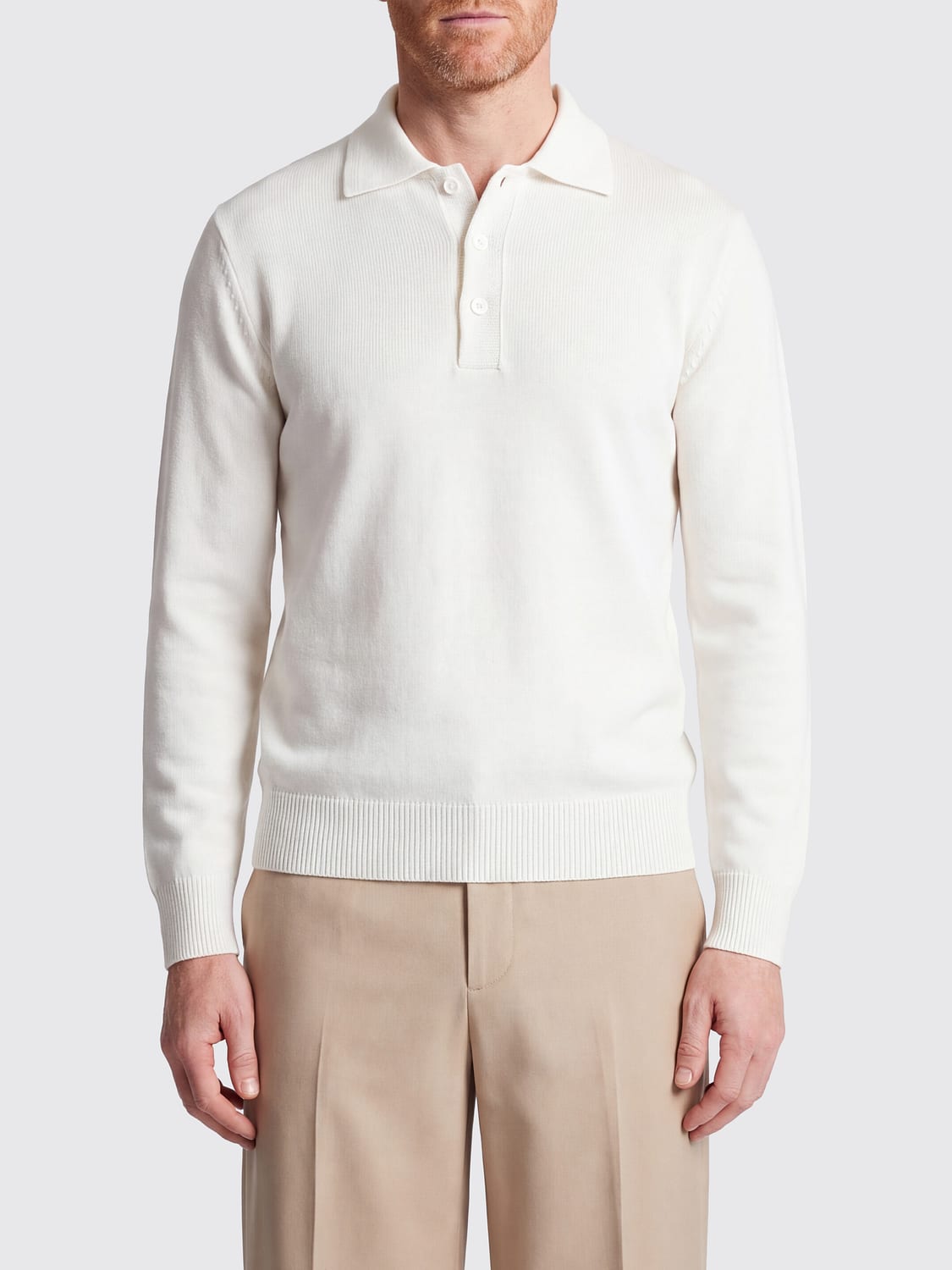 PAOLO PECORA POLO: Langärmliges Wollstrick-Poloshirt Paolo Pecora mit 3-Knopf-Leiste, Weiß - Img 1