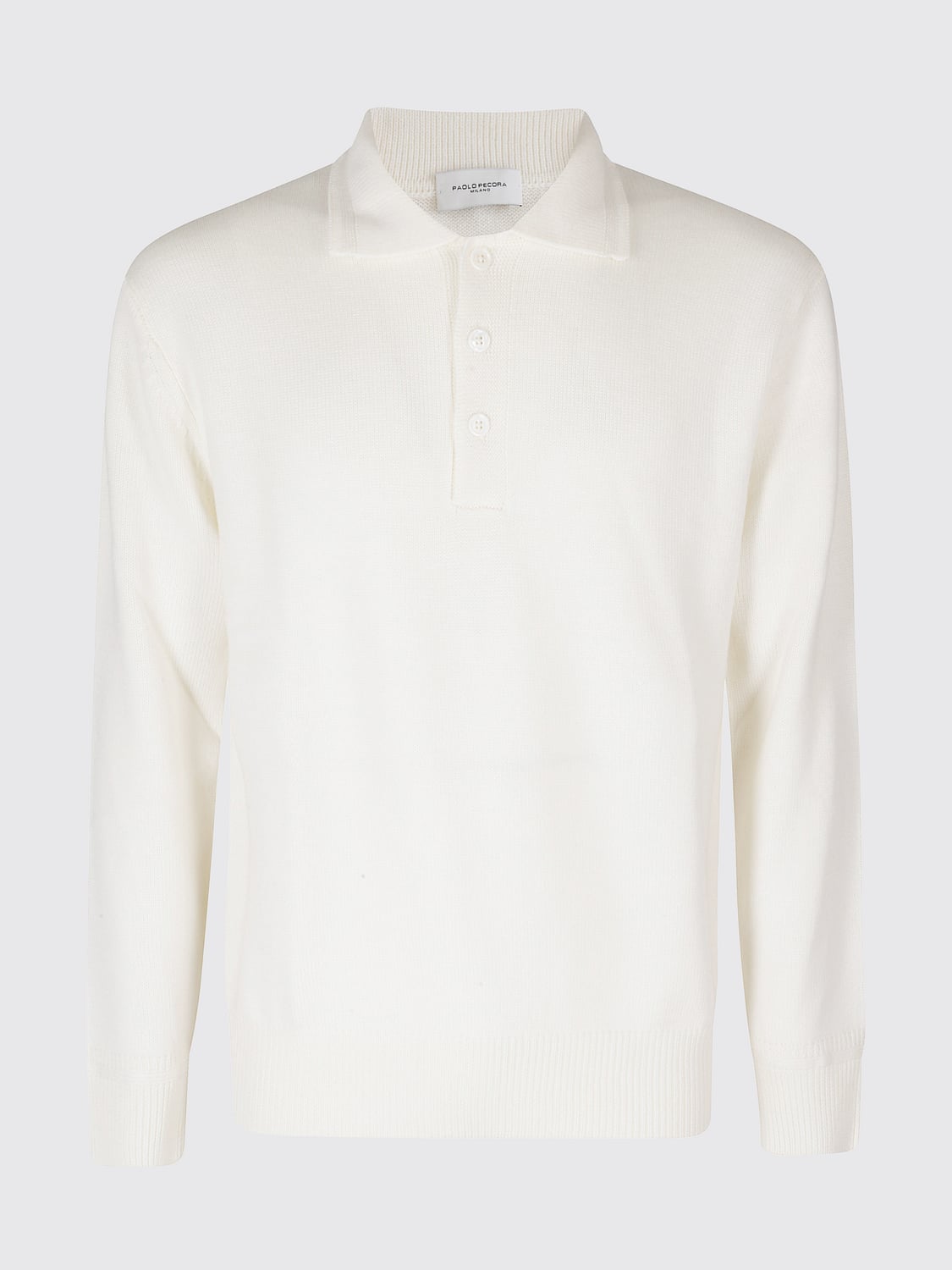 PAOLO PECORA POLO: Langärmliges Wollstrick-Poloshirt Paolo Pecora mit 3-Knopf-Leiste, Weiß - Img 2