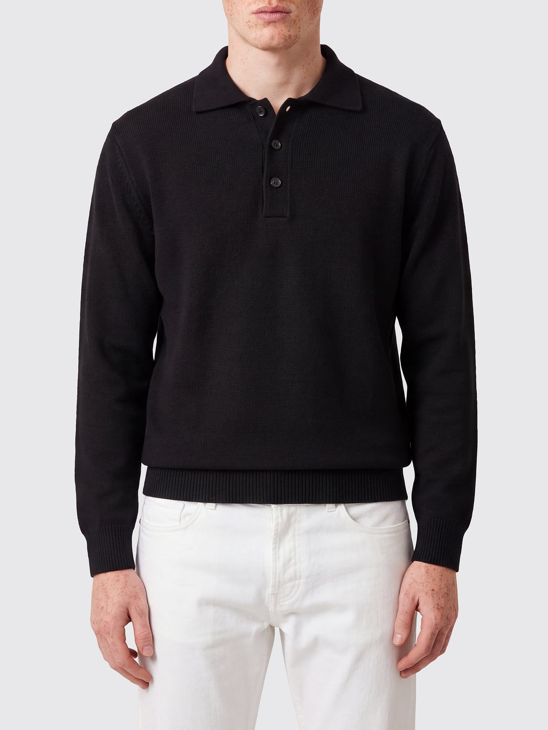 PAOLO PECORA POLO SHIRT: Long-Sleeved Wool Knit Polo Shirt Paolo Pecora with Three-Button Placket, Black - Img 1