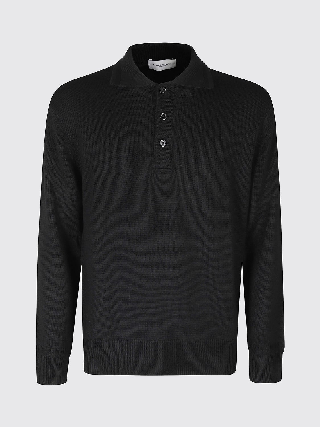 PAOLO PECORA POLO SHIRT: Long-Sleeved Wool Knit Polo Shirt Paolo Pecora with Three-Button Placket, Black - Img 2