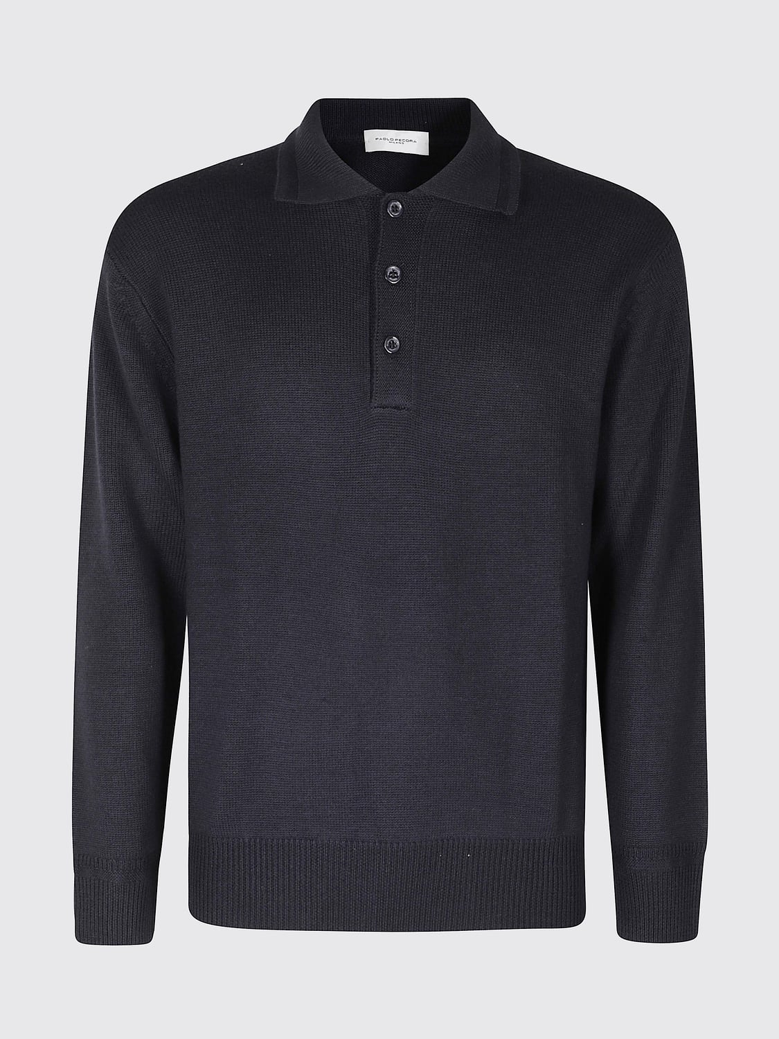 PAOLO PECORA POLO SHIRT: Long-Sleeved Wool Knit Polo Shirt Paolo Pecora with Three-Button Placket, Navy - Img 2