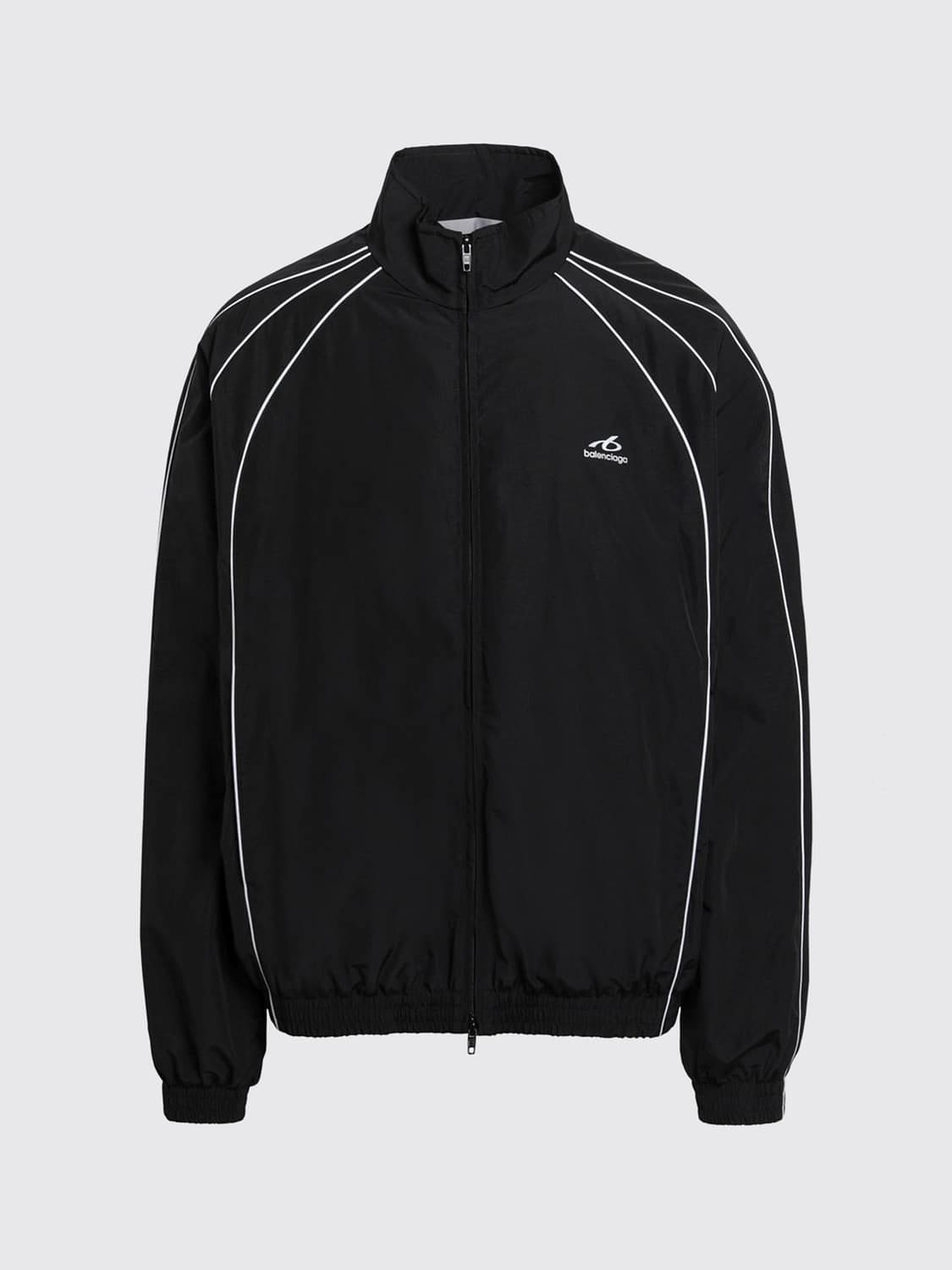 BALENCIAGA VESTE: Blouson bomber Balenciaga en tissu technique avec col montant et logo contrastant, Noir - Img 2