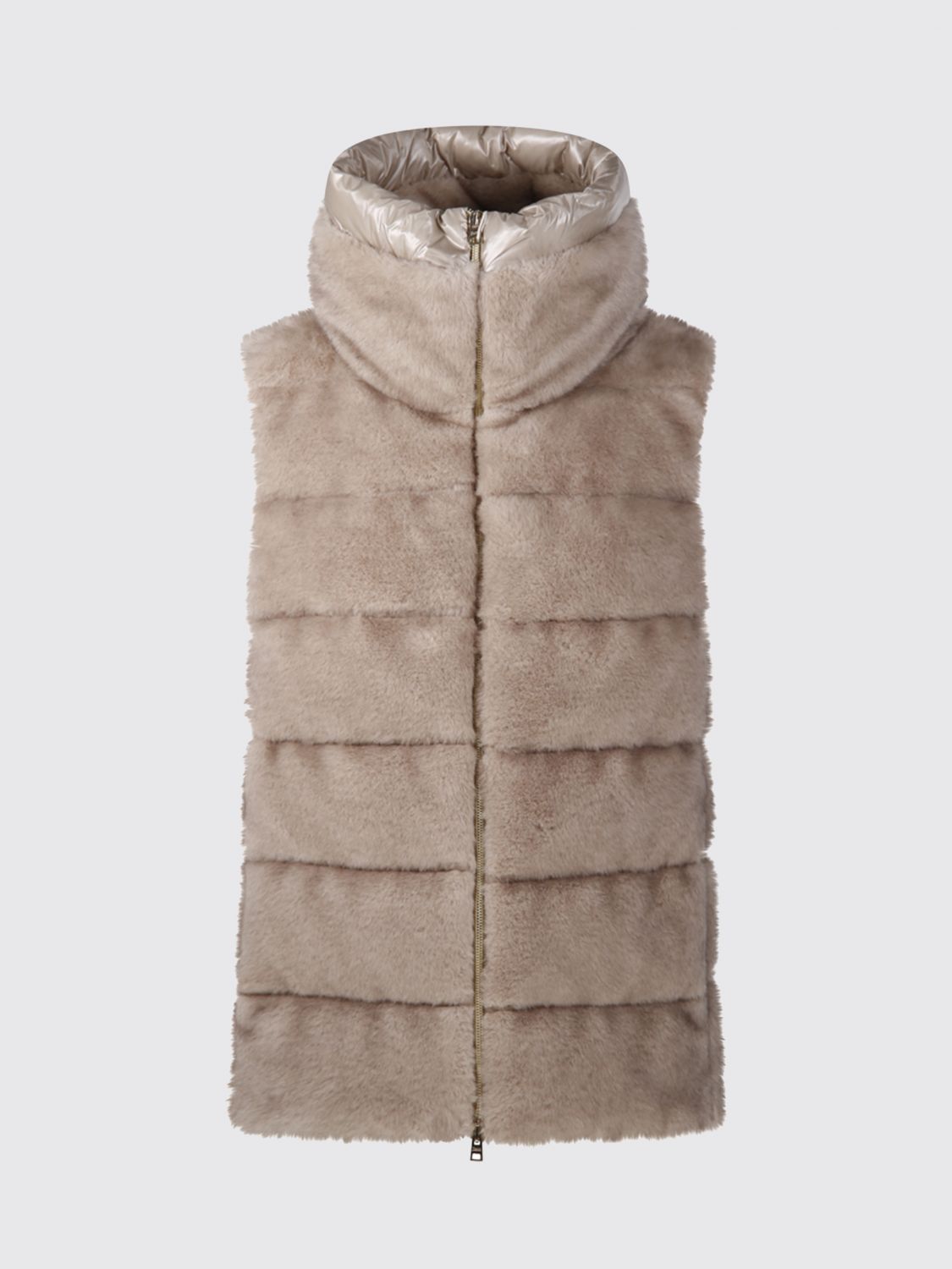 HERNO FUR COAT: Herno Padded Faux Fur Gilet with High Neck and Zip, Beige - Img 2