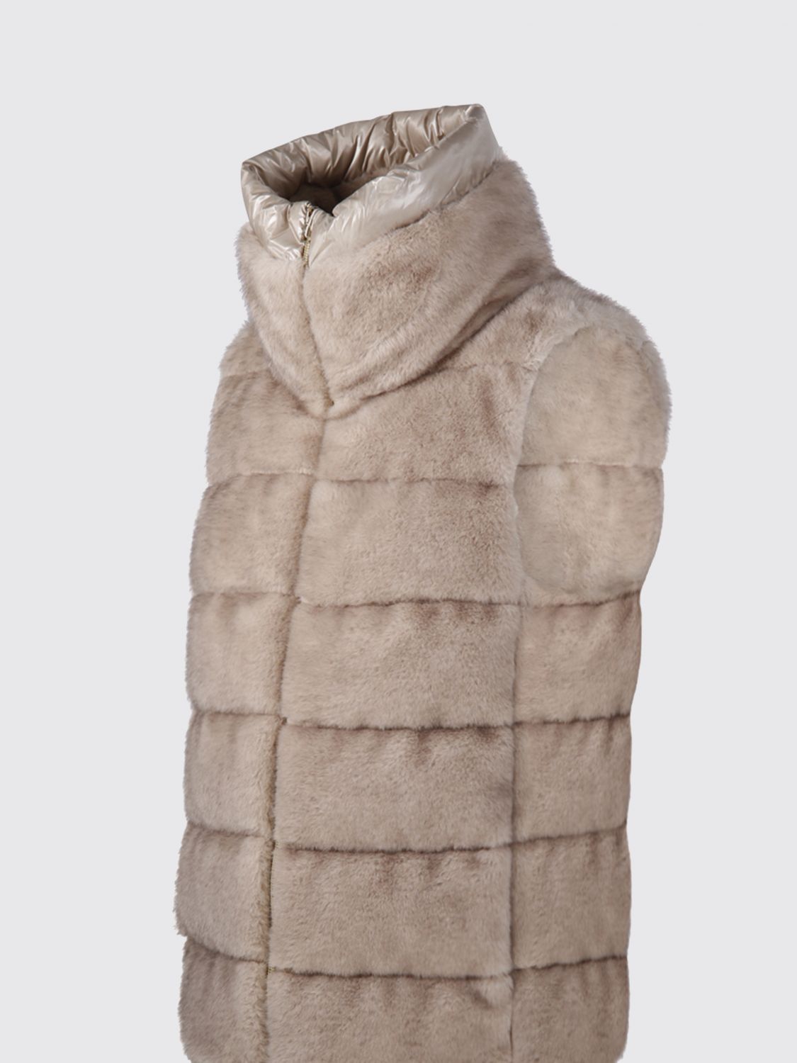 HERNO FUR COAT: Herno Padded Faux Fur Gilet with High Neck and Zip, Beige - Img 4
