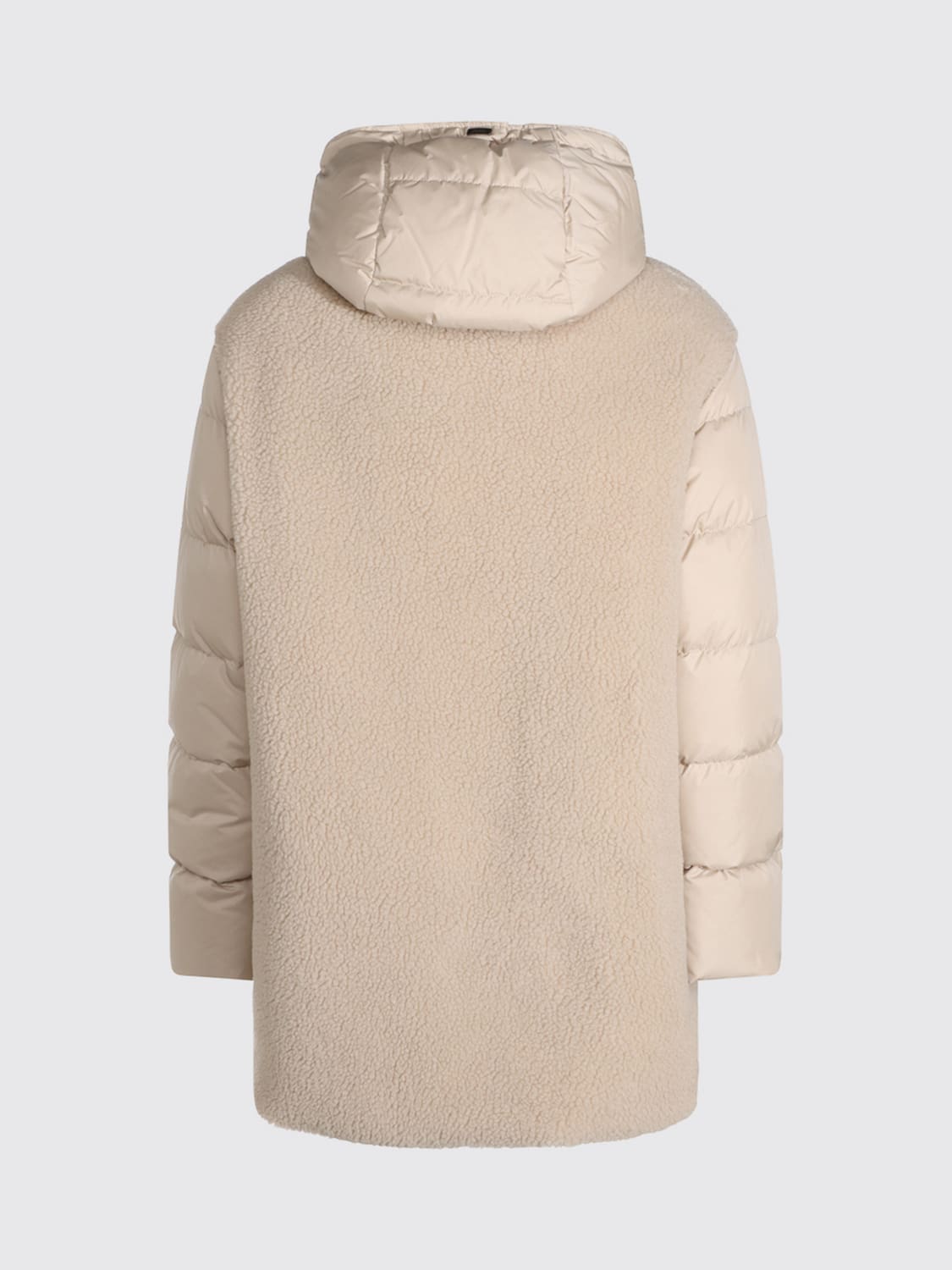 HERNO JACKET: Herno Knee-Length Fleece and Technical Fabric Down Jacket with Hood, Cream - Img 3