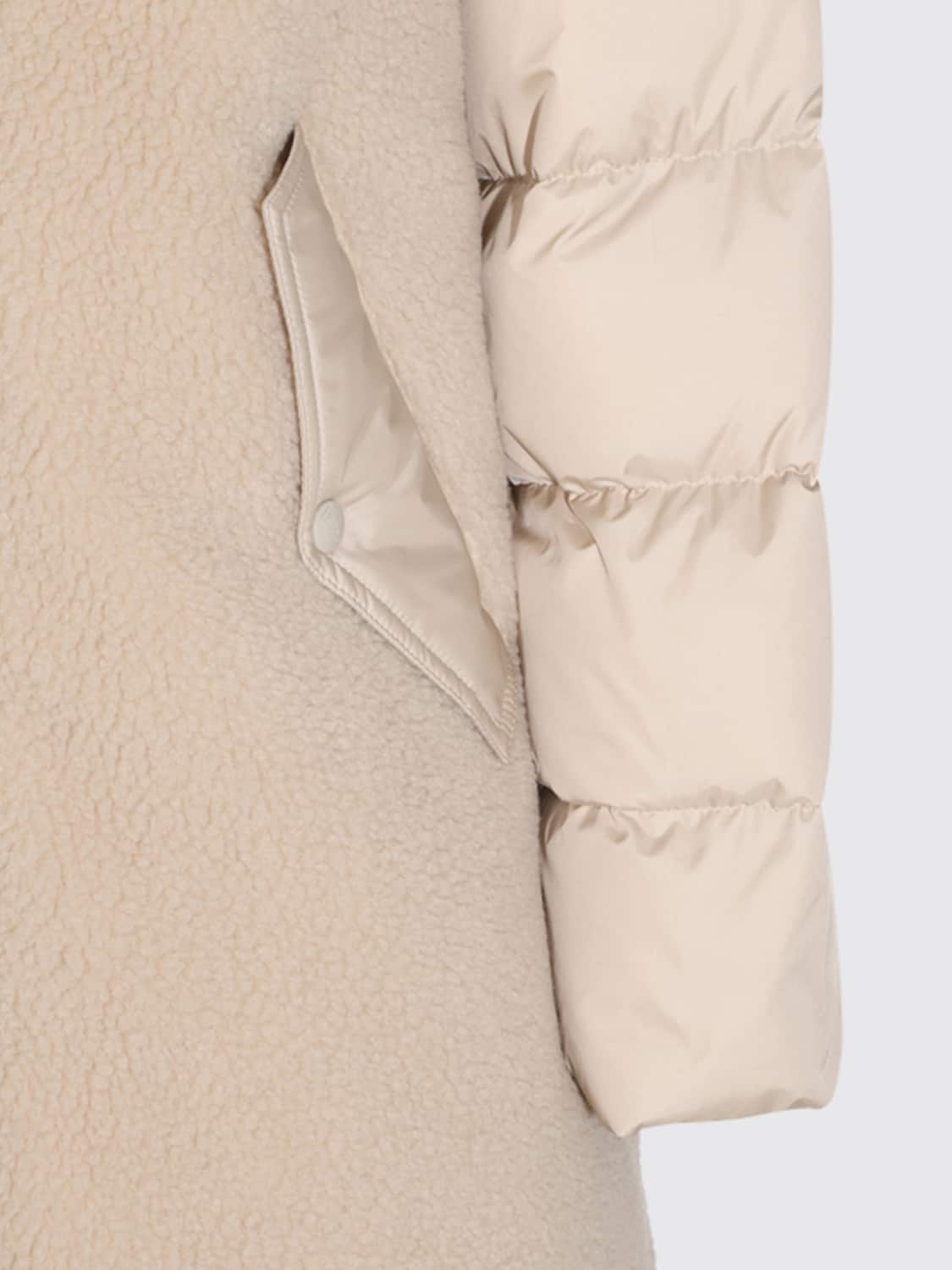 HERNO JACKET: Herno Knee-Length Fleece and Technical Fabric Down Jacket with Hood, Cream - Img 4