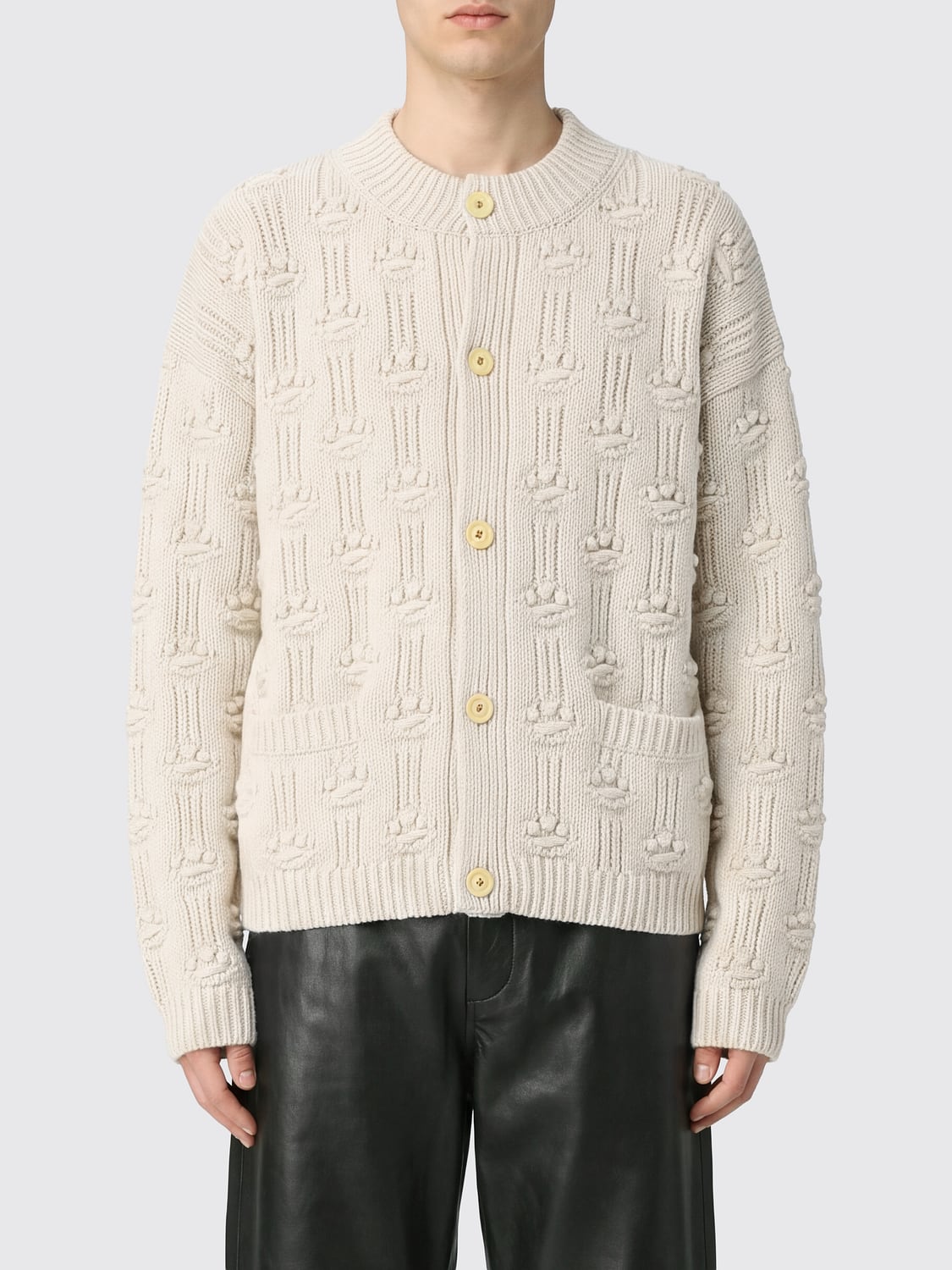 MARNI PULL: Cardigan Marni en mélange de laine et cachemire à motif jacquard abstrait, Lilas - Img 1