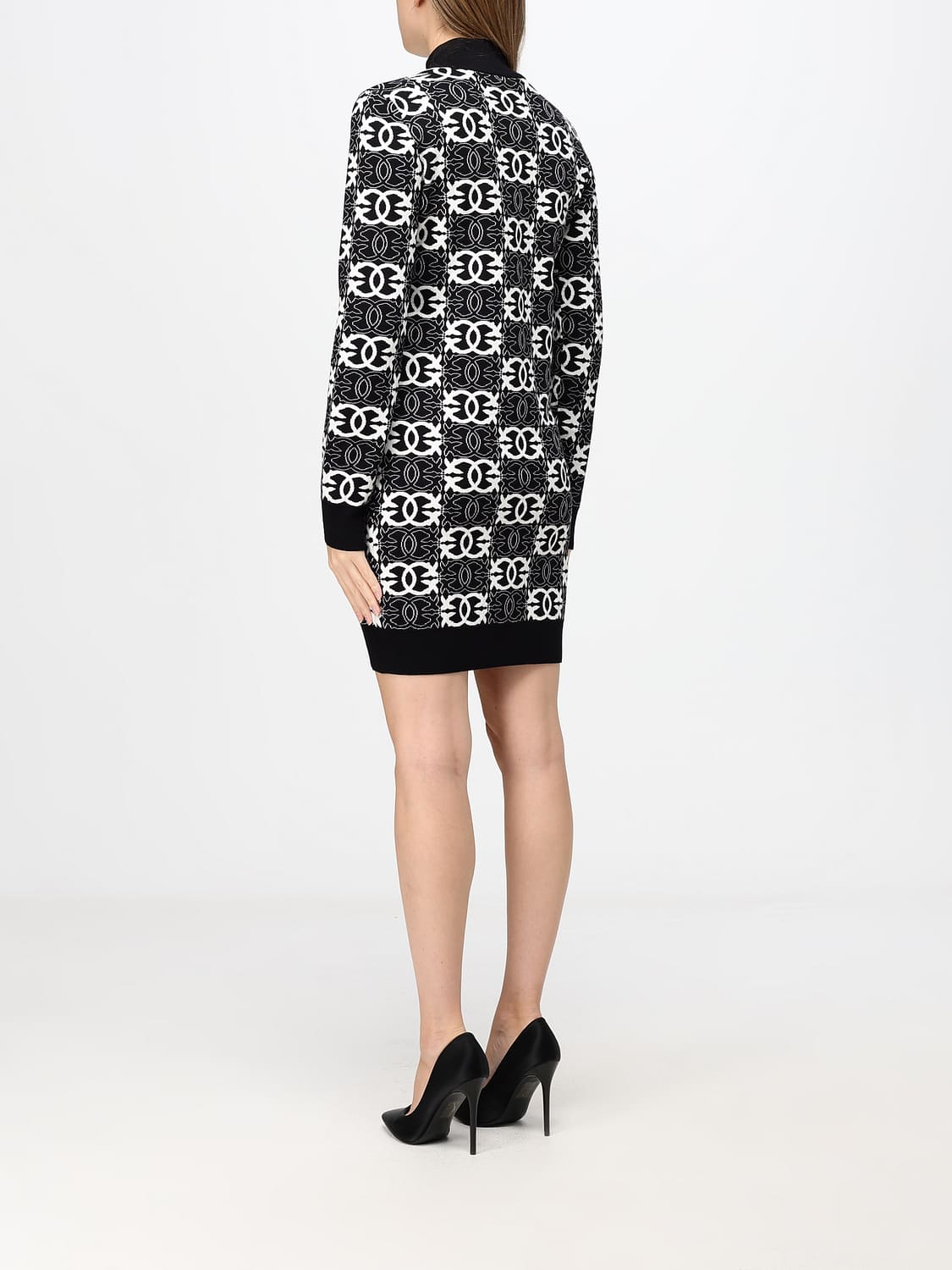 PINKO ABITO: Mini abito Reims Pinko in maglia jacquard con logo e collo alto, Nero - Img 2
