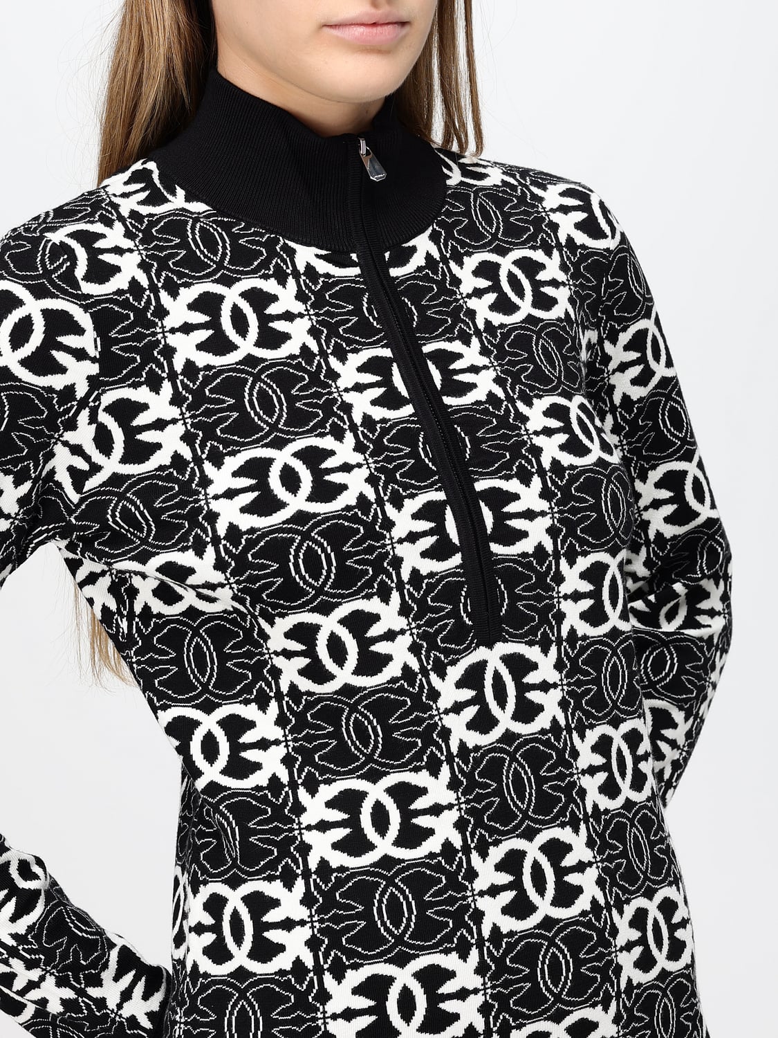 PINKO ABITO: Mini abito Reims Pinko in maglia jacquard con logo e collo alto, Nero - Img 3