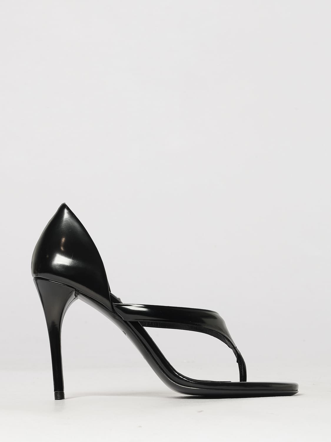 ALAÏA ヒールサンダル: ALAÏA カーフスキンレザー トングミュールサンダル ハイヒールスティレット, ブラック - Img 1