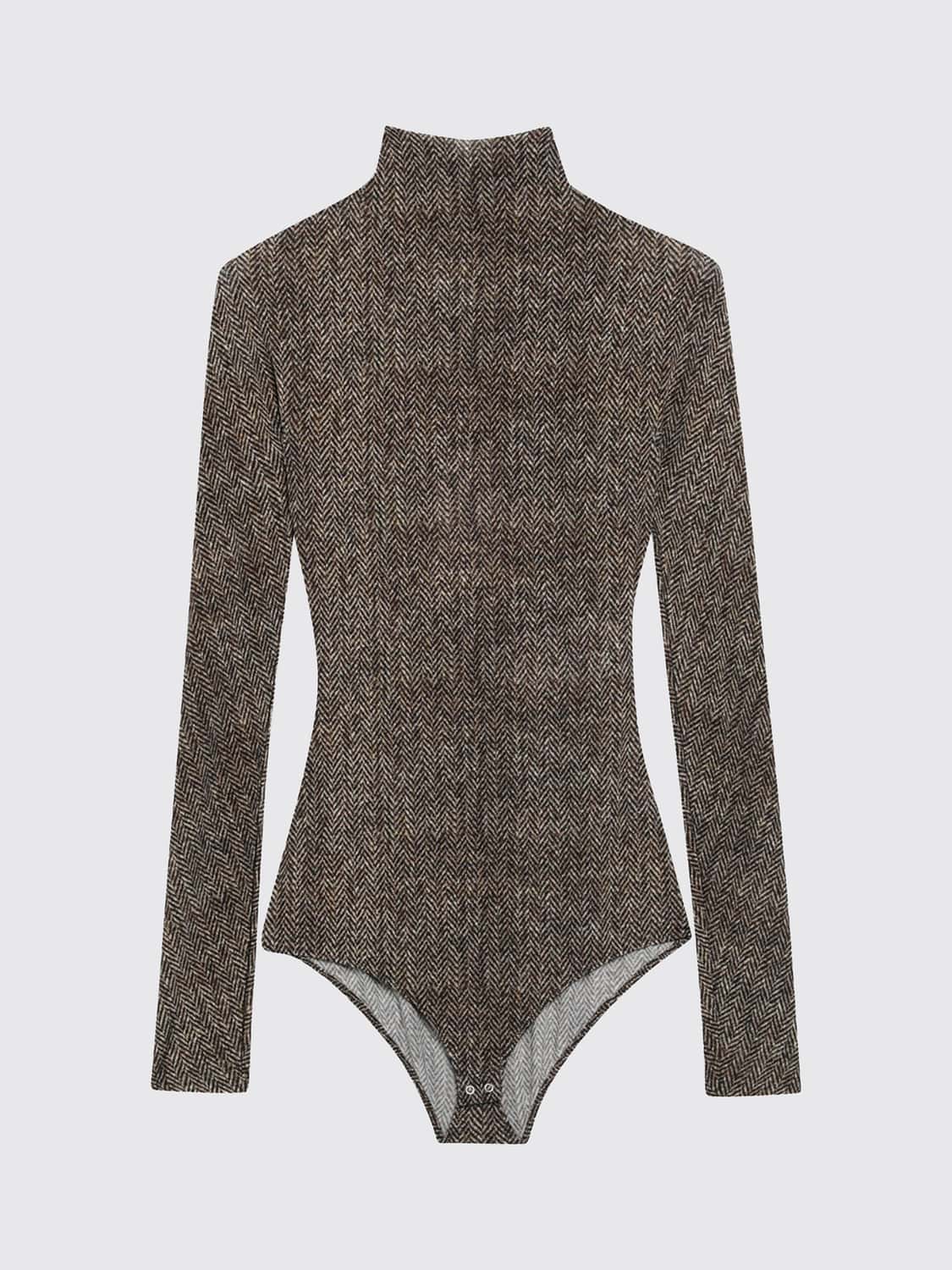 MAISON MARGIELA TOP: Body de cuello alto slim fit Maison Margiela de viscosa elástica con motivo de chevrón, Beige - Img 2