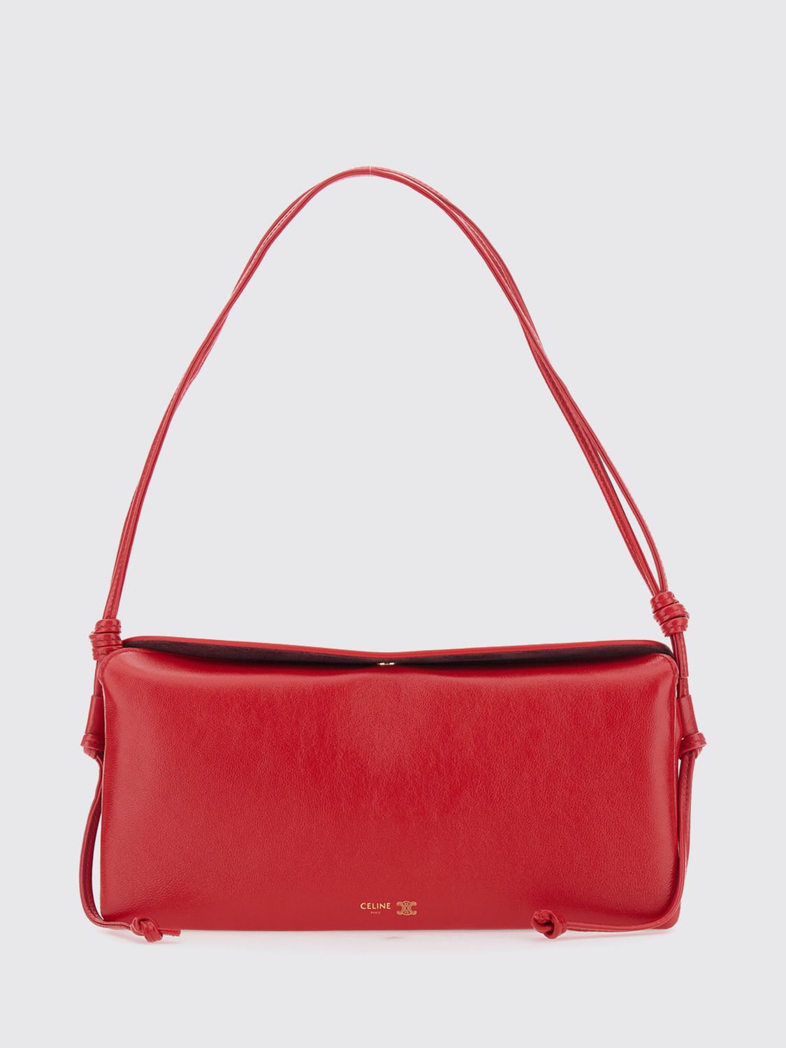 CELINE ショルダーバッグ: CELINE トリオ スムースラムスキン ショルダーバッグ スナップクロージャー&ラミネートロゴ付き, レッド - Img 1