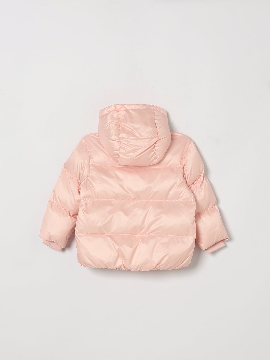 MOSCHINO JACKET: Moschino Boy's Short Quilted Nylon Puffer Jacket with a Hood and Contrast Logo, Pink - Img 2