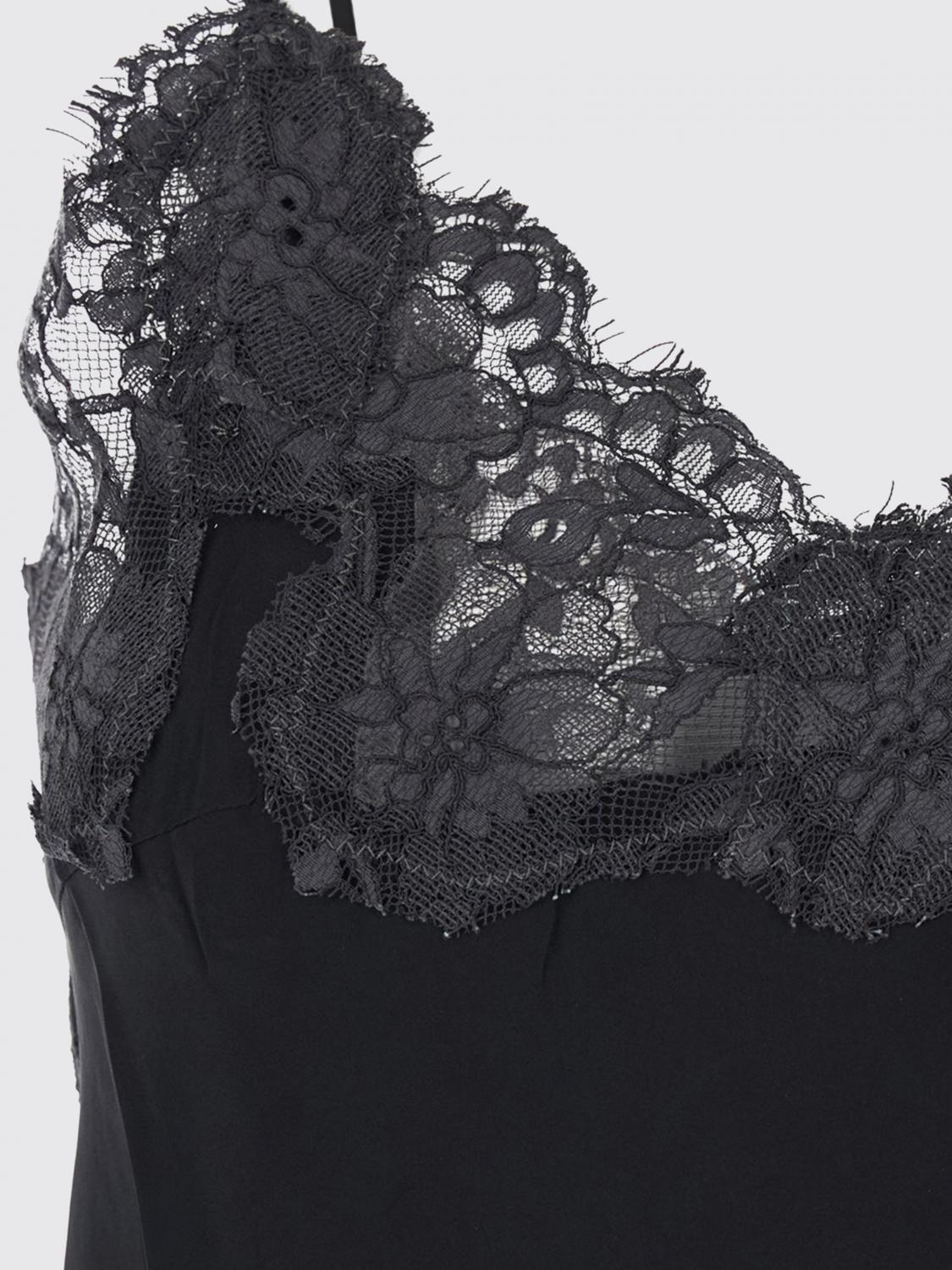 GOLD HAWK TOP: Gold Hawk V-Neck Silk Top with Contrast Lace Inserts, Black - Img 4
