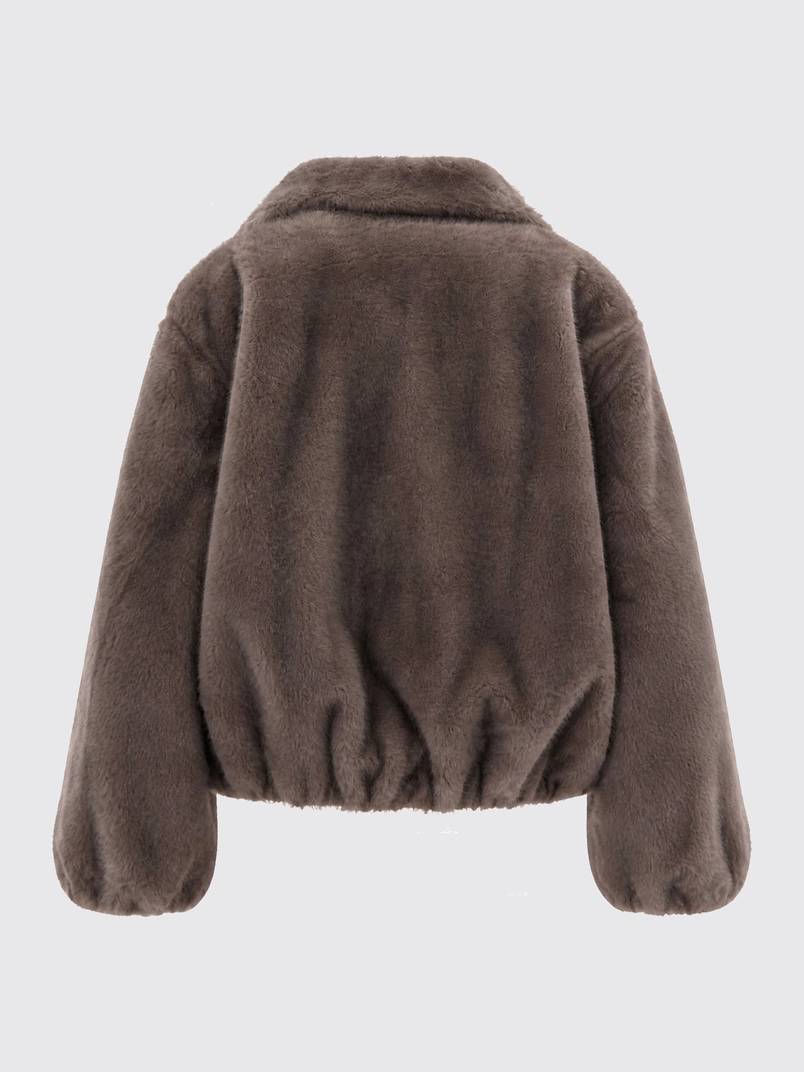 PAROSH ABRIGO DE PIEL: Chaqueta corta de pelo sintético P.A.R.O.S.H. con cuello clásico y cremallera, Cacao - Img 3