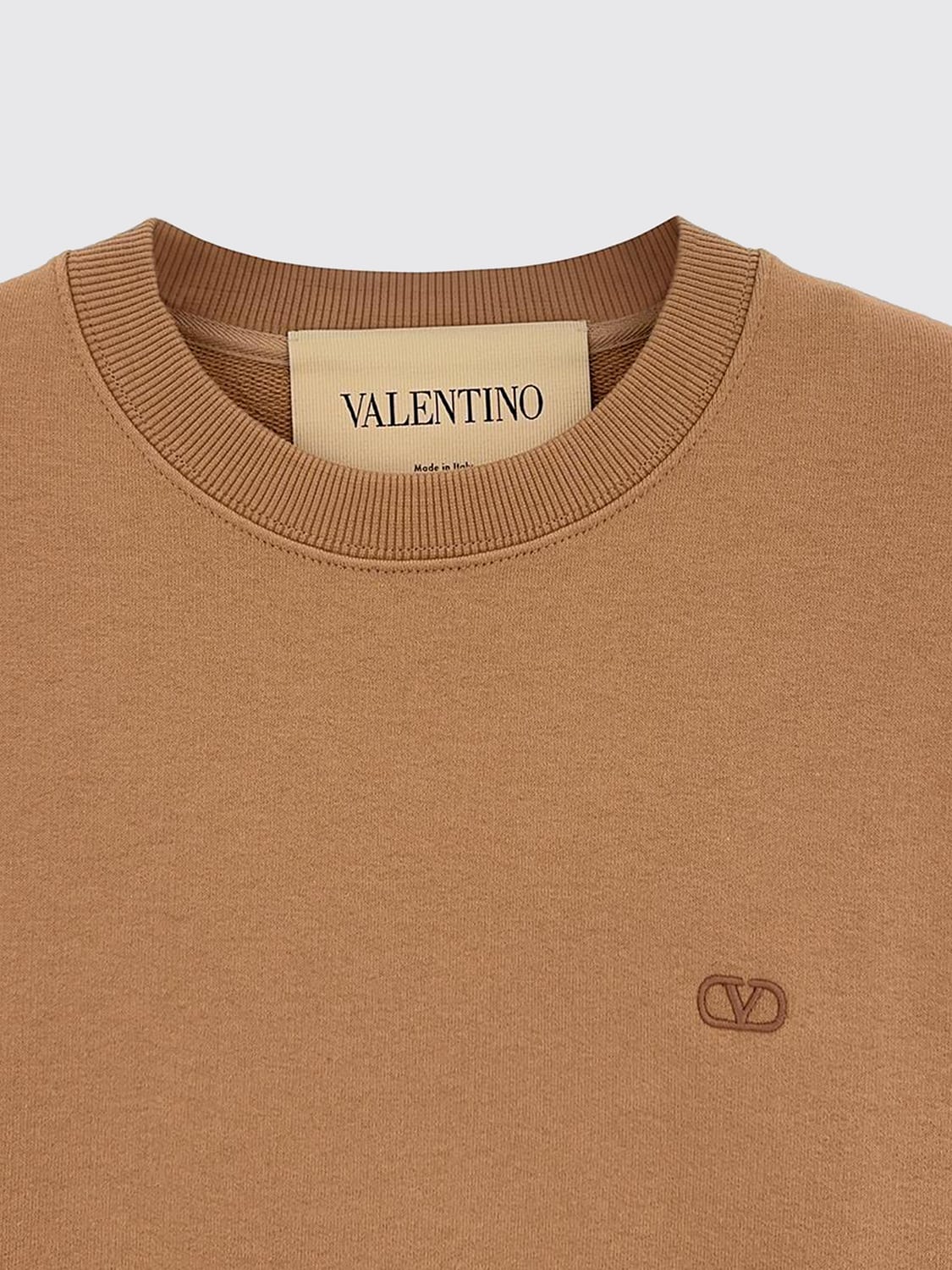 VALENTINO GARAVANI JERSEY: Jersey de cuello redondo Valentino Garavani de algodón con ribetes acanalados, Marrón - Img 4