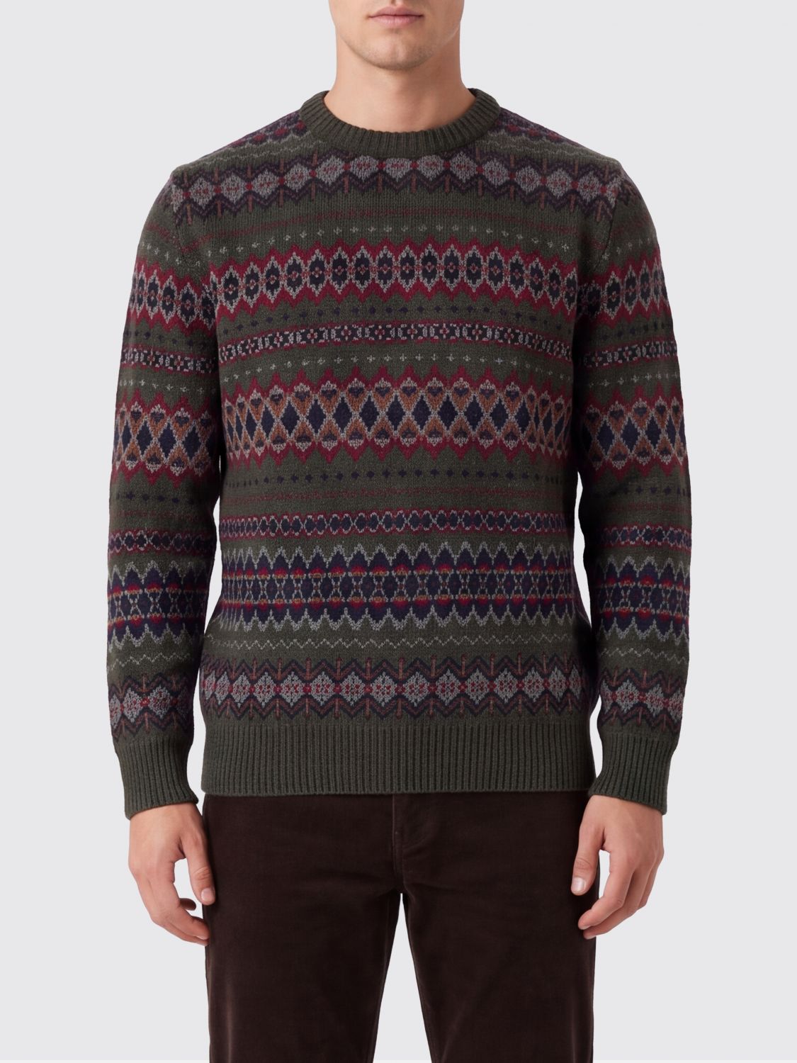 BARBOUR 毛衣: Barbour Case Fair Isle 羊羔毛圆领毛衣，饰有民族图案, Fa01 - Img 1
