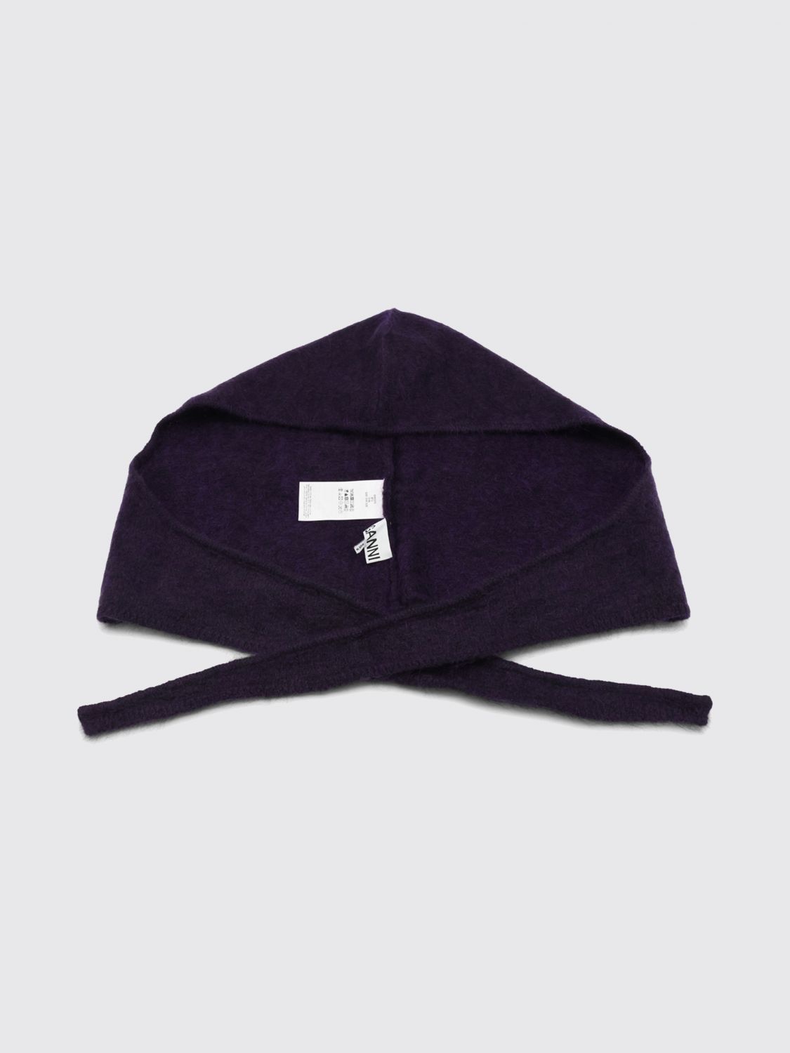 GANNI HAT: Wool and Mohair Blend Beanie Ganni with Butterfly Logo, Violet - Img 1