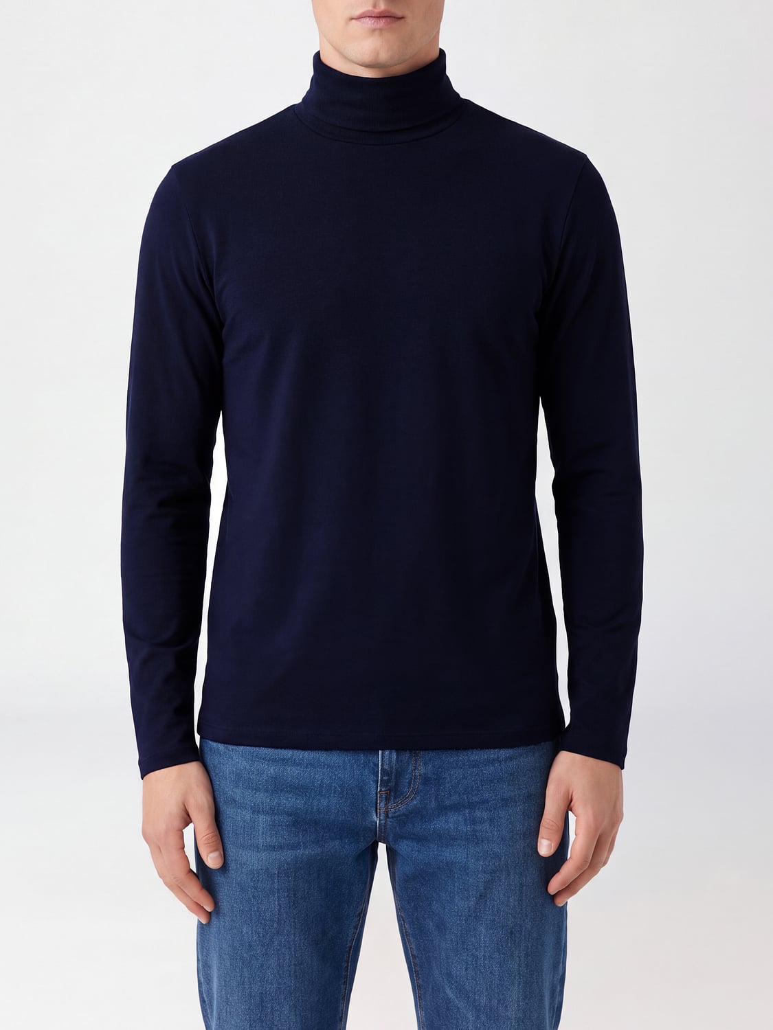 THOM KROM SWEATER: Thom Krom Long-Sleeved Turtleneck Jumper in Modal and Cashmere Blend, Blue - Img 1