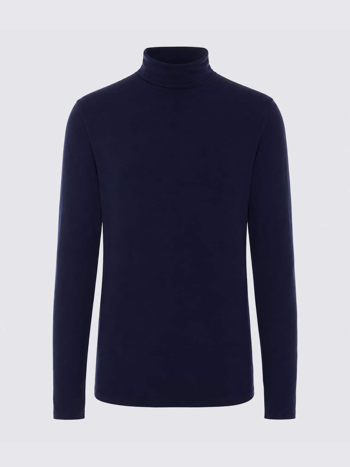 THOM KROM SWEATER: Thom Krom Long-Sleeved Turtleneck Jumper in Modal and Cashmere Blend, Blue - Img 2