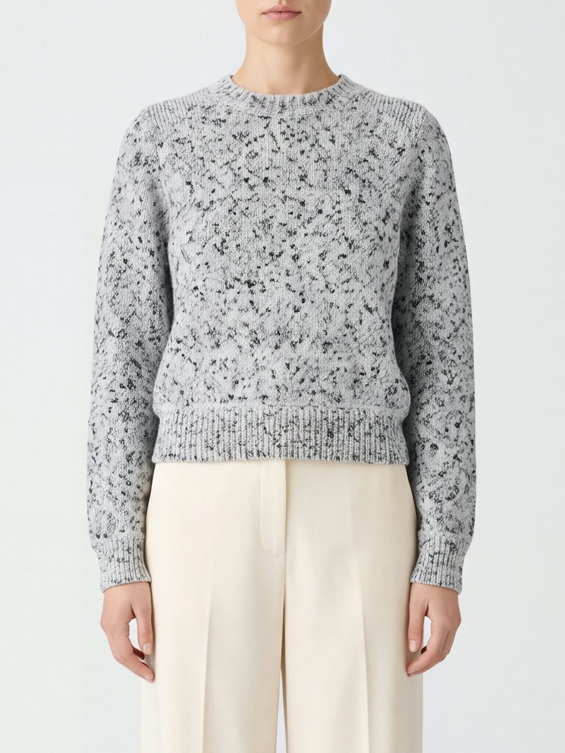 ISABEL MARANT ETOILE PULLOVER: Pullover mit Rundhalsausschnitt von Isabel Marant Etoile aus Baumwolle mit abstraktem Druck und überschnittenen Schultern, Grau - Img 1