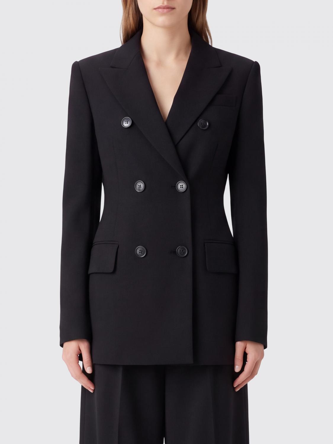 SPORTMAX CHAQUETA: Blazer de doble botonadura Sportmax de pura lana virgen con solapas de pico, Negro - Img 1