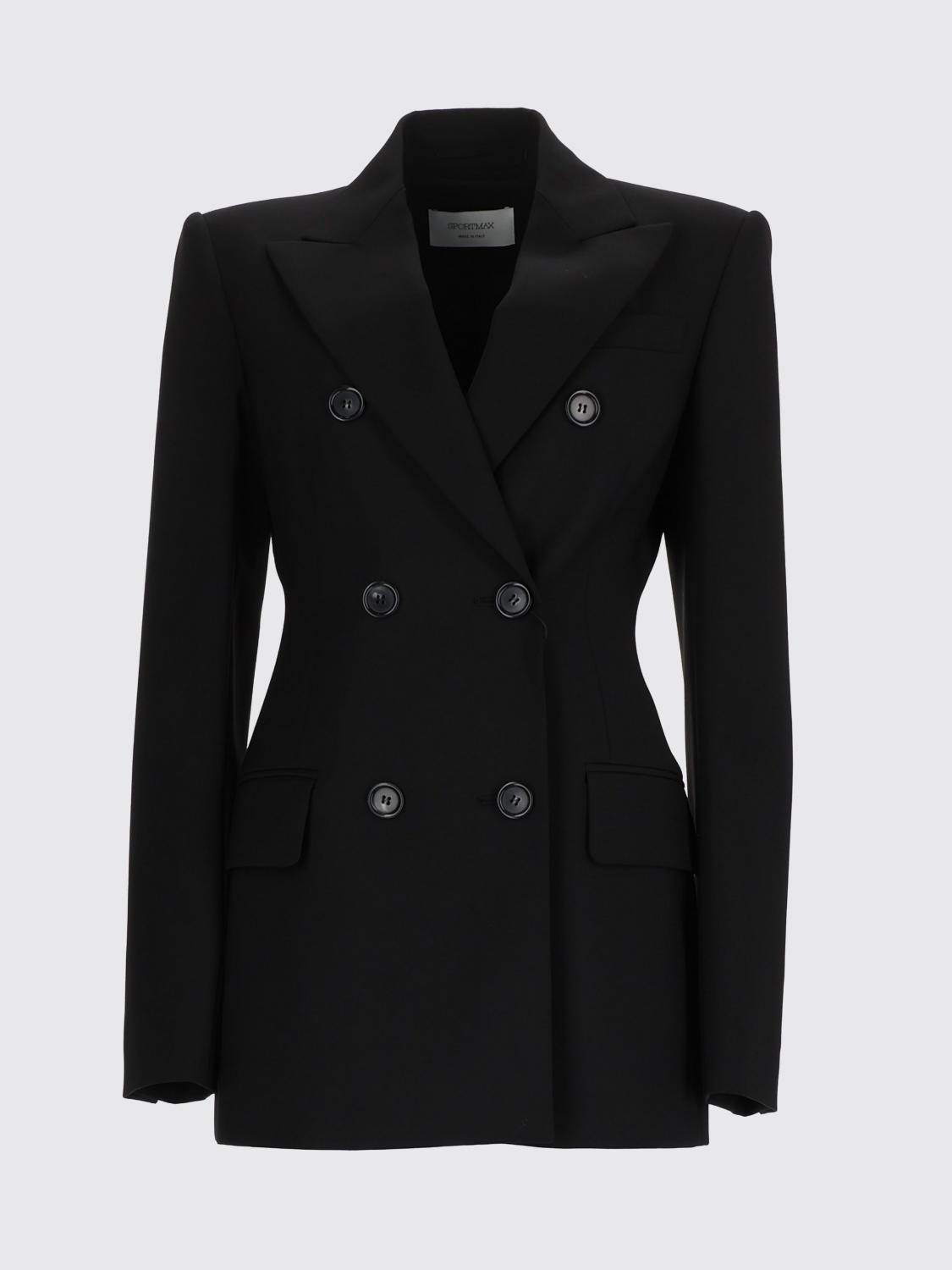 SPORTMAX CHAQUETA: Blazer de doble botonadura Sportmax de pura lana virgen con solapas de pico, Negro - Img 2