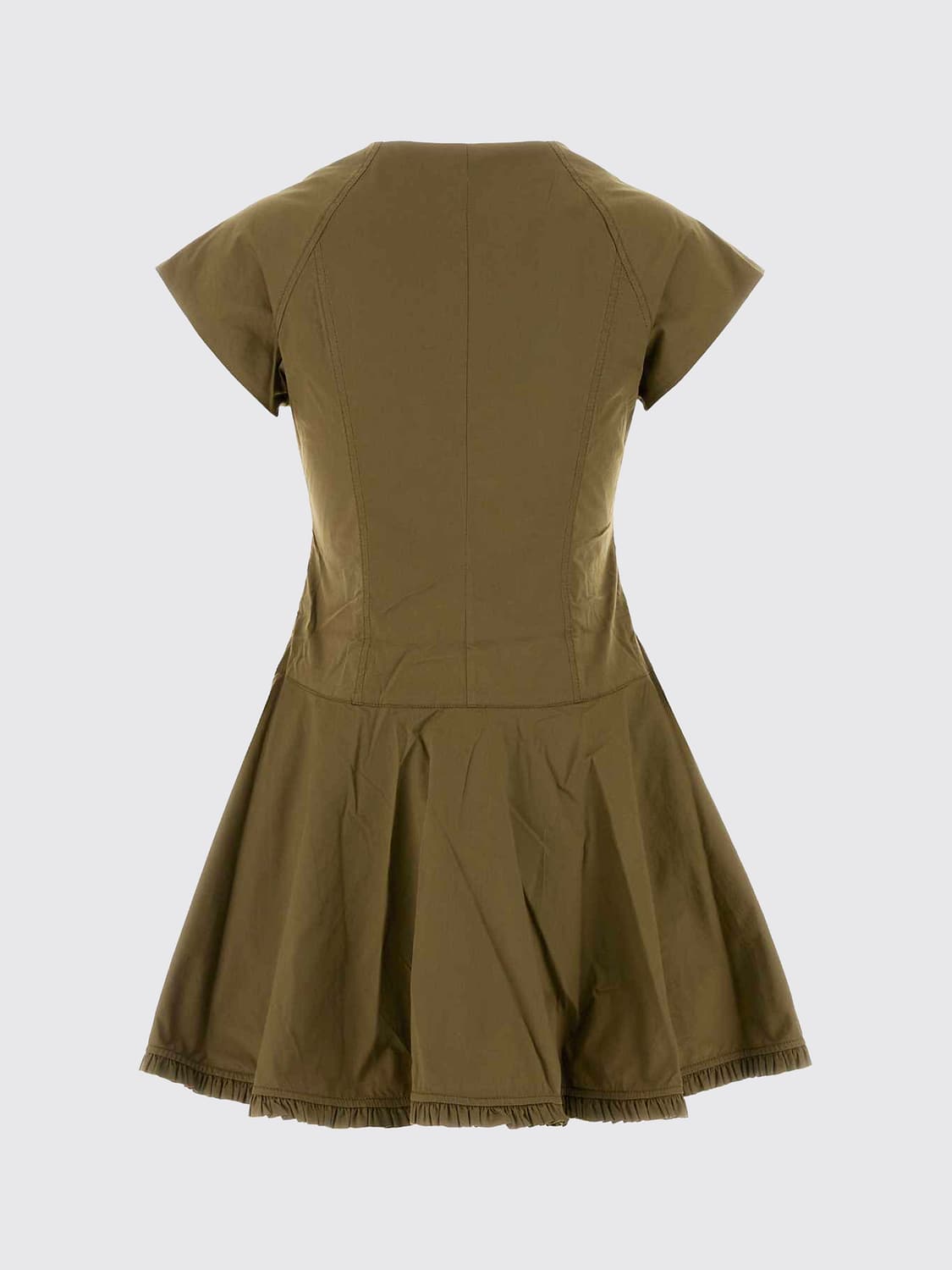 GANNI KLEID: Ganni A-Linien-Minikleid aus Bio-Baumwolle mit Rundhalsausschnitt und kurzen Ärmeln, Military - Img 3