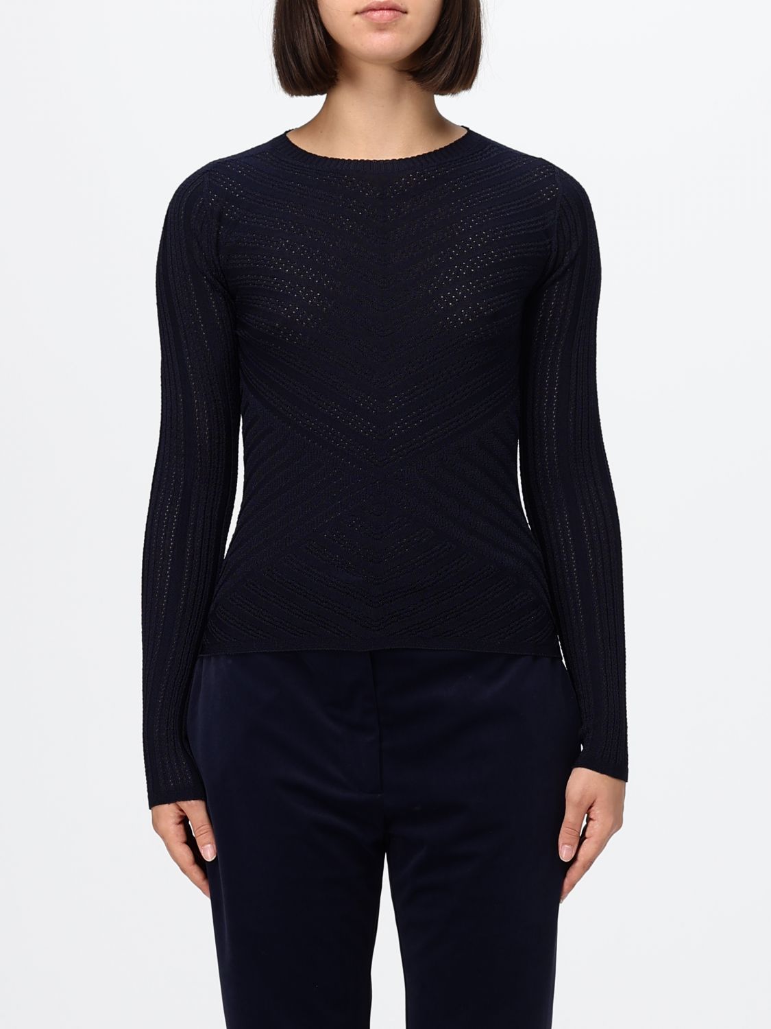 TWINSET PULL: Top transparent à col ras du cou et coupe slim Twinset en mélange de viscose, Bleu Marine - Img 1