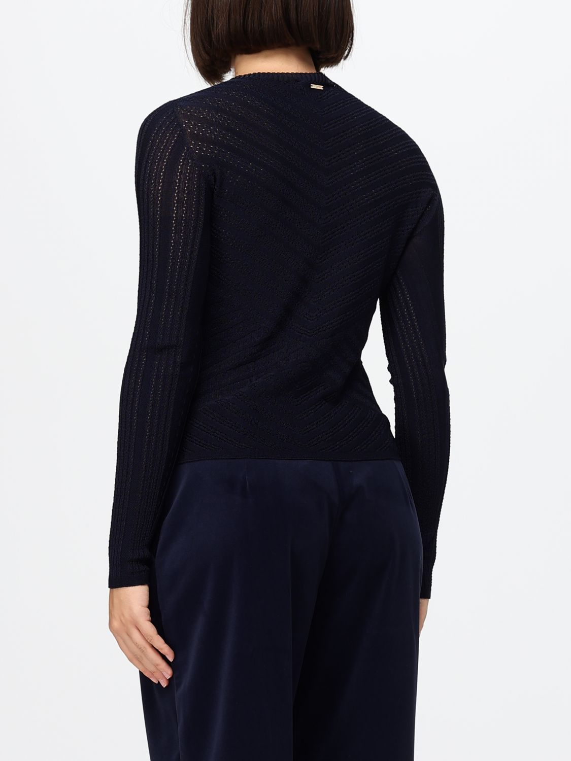 TWINSET PULL: Top transparent à col ras du cou et coupe slim Twinset en mélange de viscose, Bleu Marine - Img 2