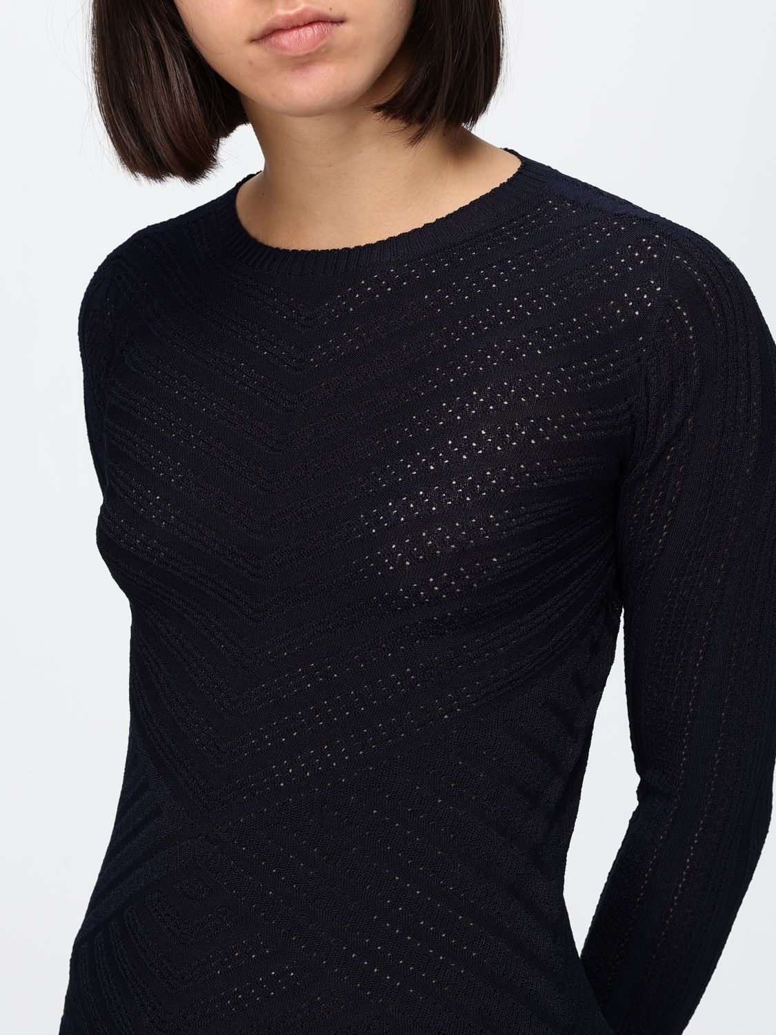 TWINSET PULL: Top transparent à col ras du cou et coupe slim Twinset en mélange de viscose, Bleu Marine - Img 3