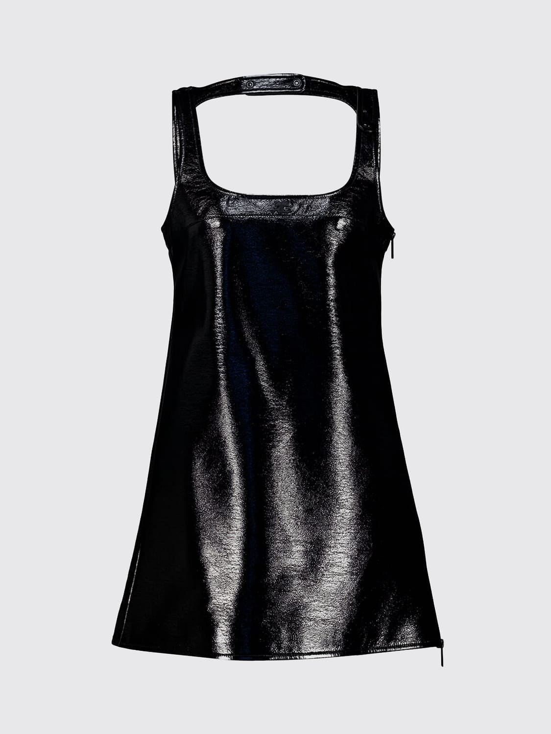 COURRÈGES VESTIDO: Minivestido tubo Courrèges de corte slim en algodón revestido con hombros descubiertos, Negro - Img 3