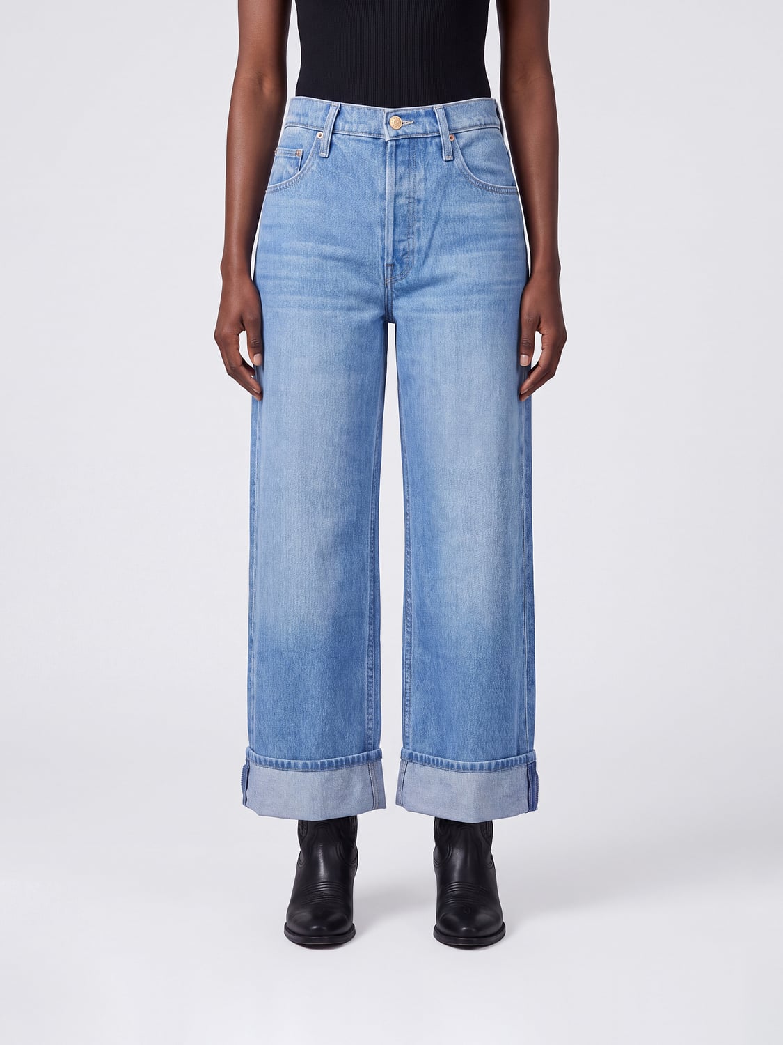 MOTHER JEANS: Mother Cropped-Jeans aus Denim mit weitem Bein und mittlerer Leibhöhe, Blau - Img 1