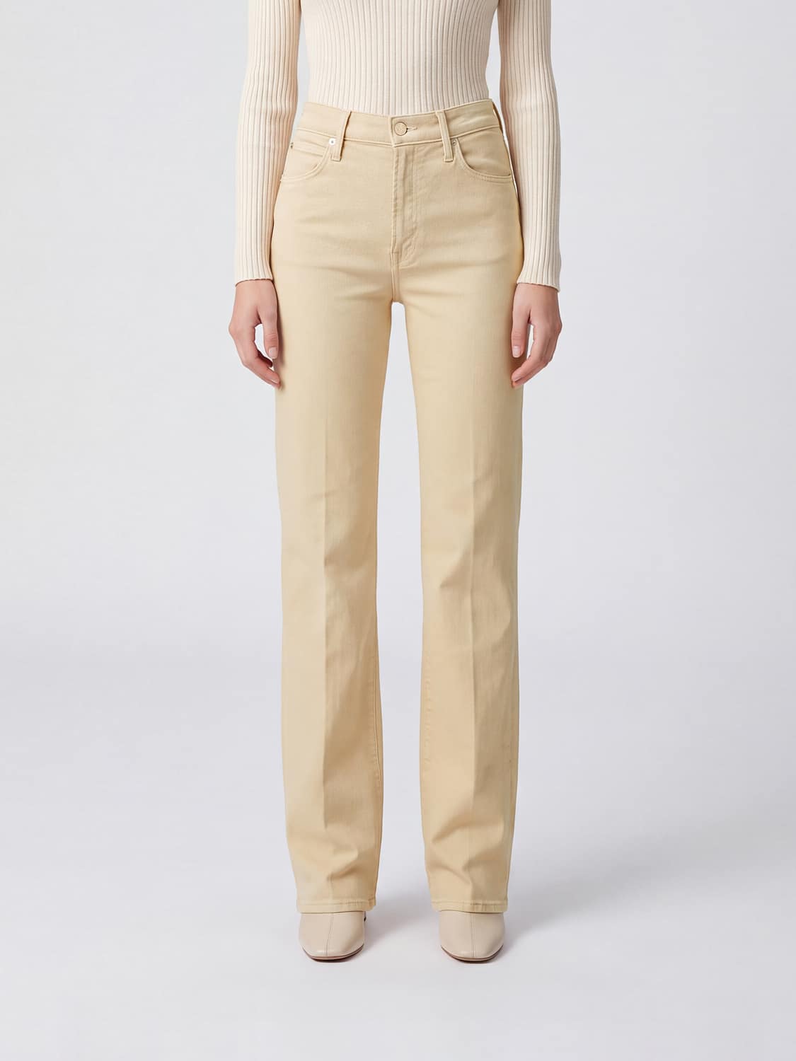 MOTHER JEANS: Mother High-Waist Straight-Leg Jeans aus beigem Baumwoll-Denim, Beige - Img 1